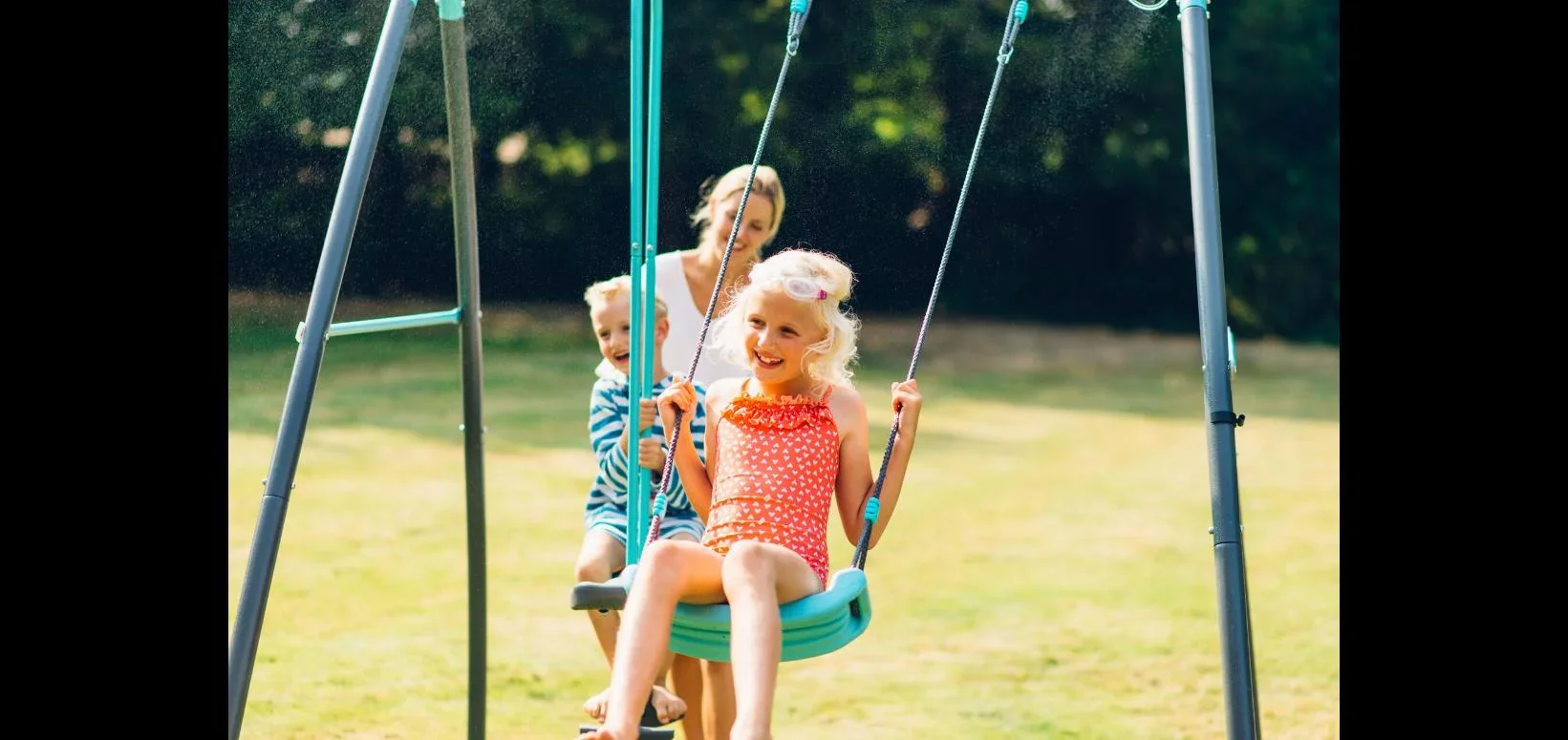 Premium Metall Schaukelset mit Nebelsprühfunktion, Outdoor-Schaukelset, Kinder, Einzelschaukel, Tellerwippe - 0