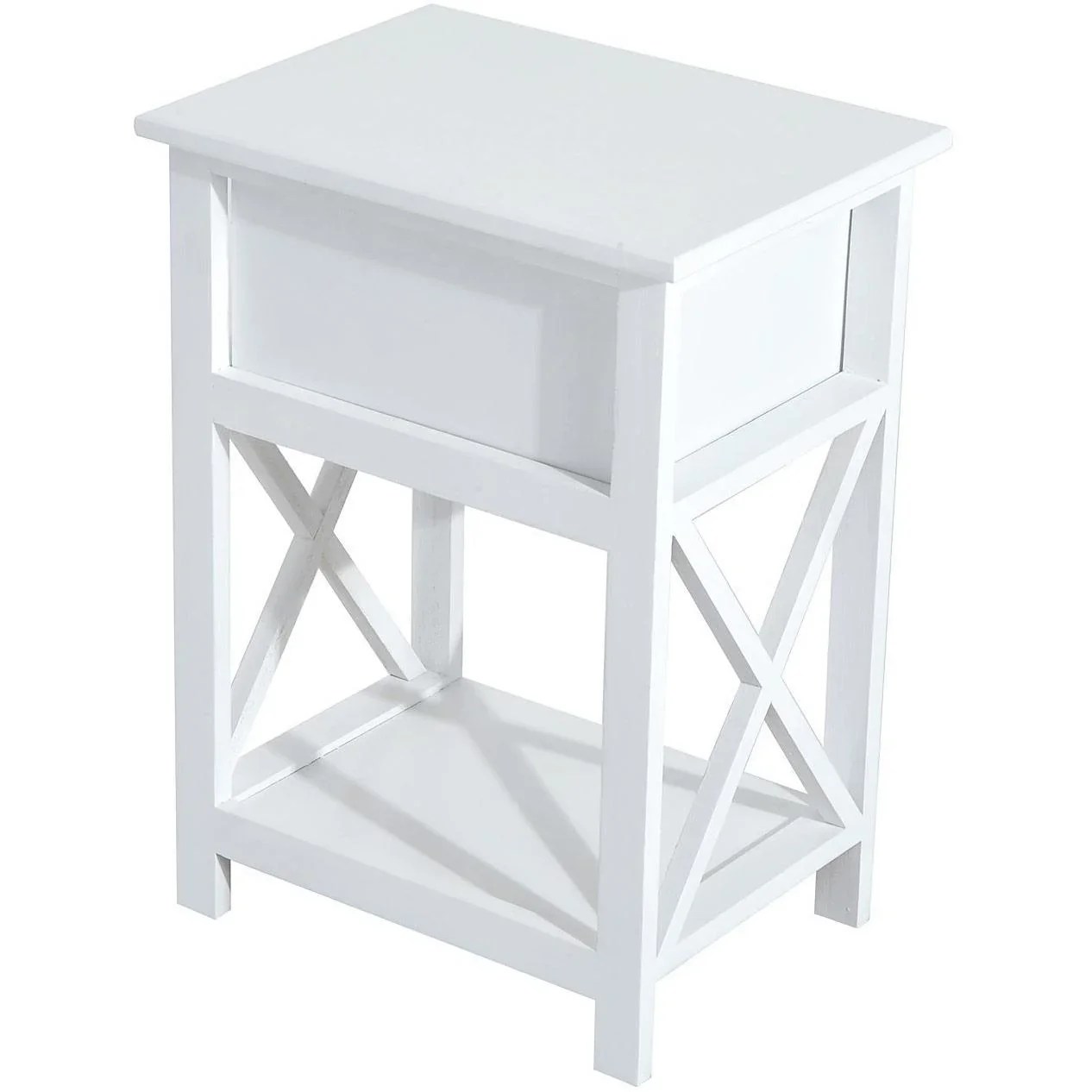 Beistelltisch Nachttisch mit Schublade Holz Weiß - 1