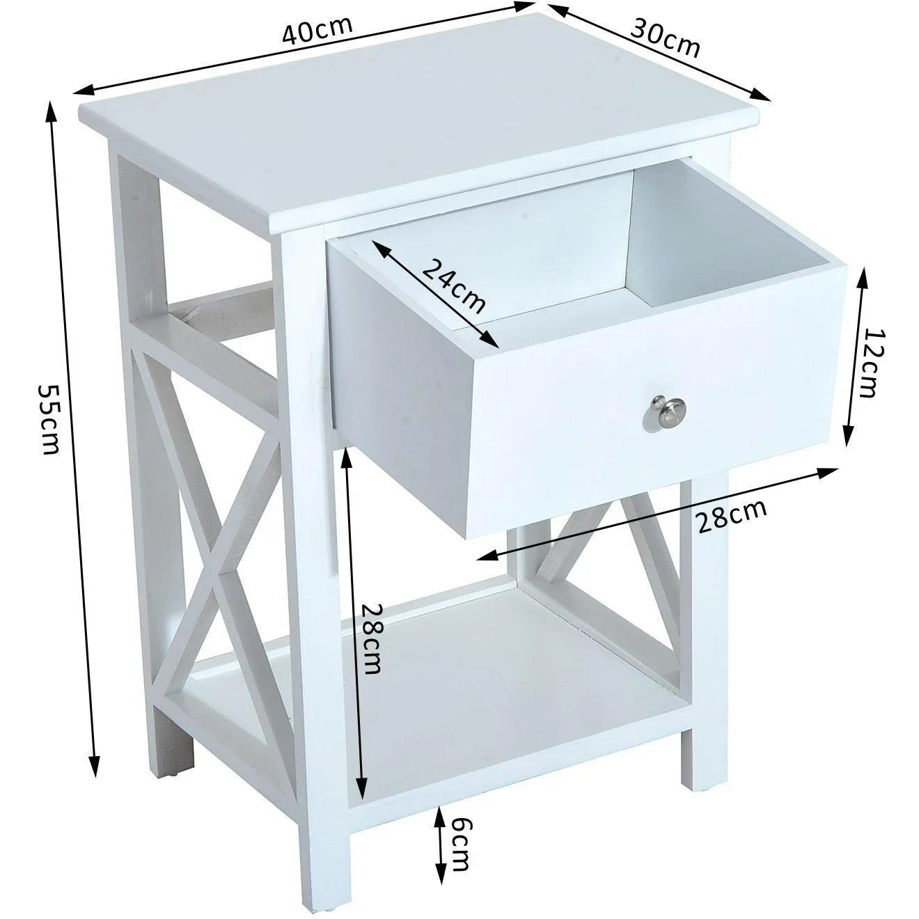 Beistelltisch Nachttisch mit Schublade Holz Weiß - 2