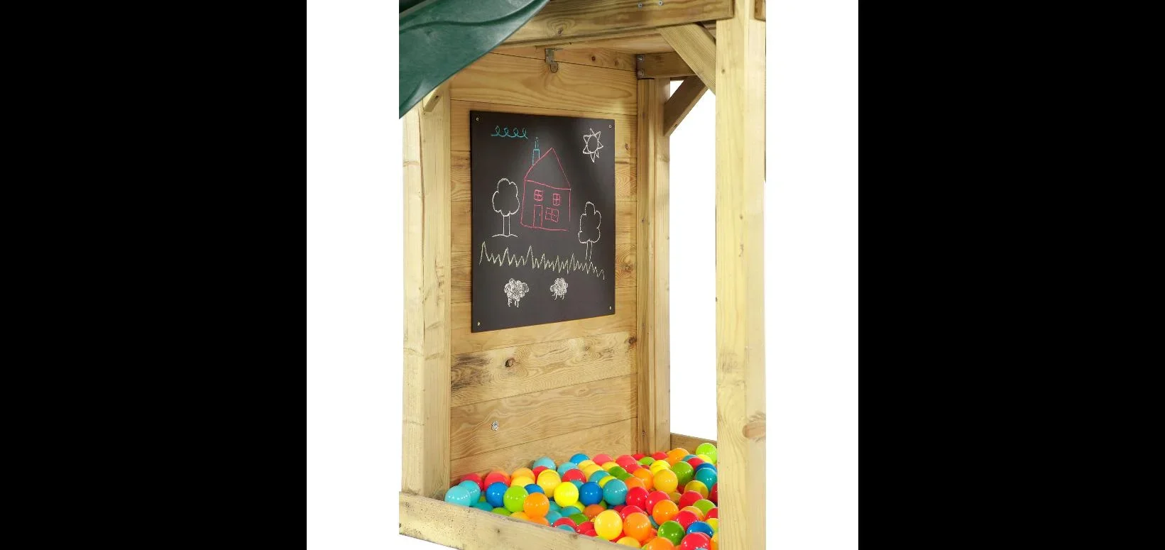 Holz Aussichtsturm mit Doppelschaukel, Outdoor-Spielturm, Kletterwand, Rutsche, Sandkasten, Kreidetafel, natur - 4