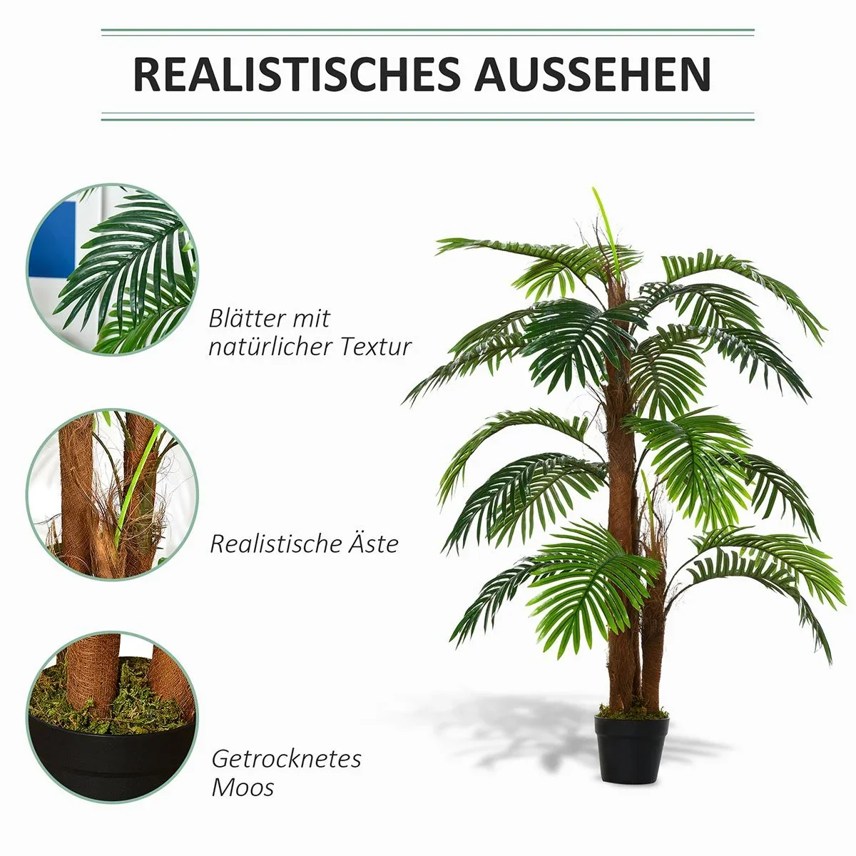 künstliche Pflanzen 120 cm künstlicher Palmen Palme Kunstpflanze Zimmerpflanze Dekopflanze Büropflanze Kunststofftopf fü - 3