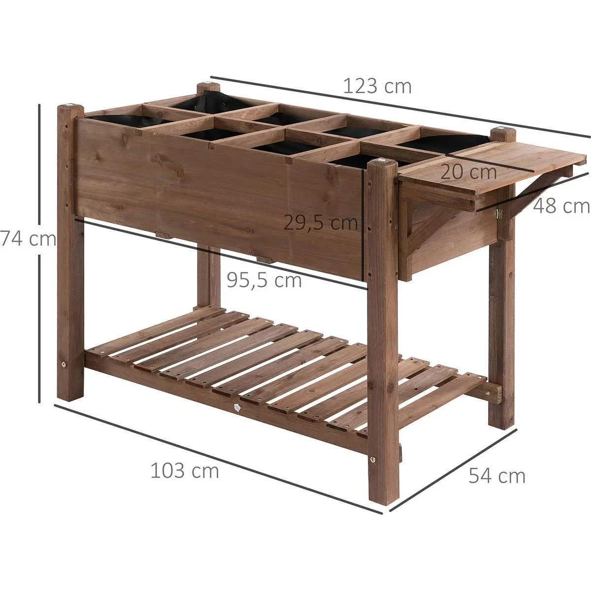 Hochbeet Pflanzkasten mit 8 geteilten Gittern faltbare Ablage Blumenkasten Blumentopf Kräuterbeet Massivholz Braun 123 x - 3