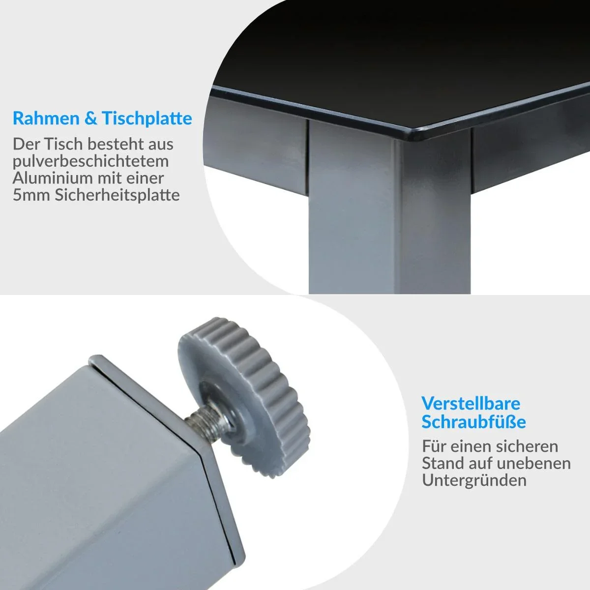 Gartenset Aluminium Bern 4+1 klappbare hohe Rückenlehne & schwarze Glasplatte - 2