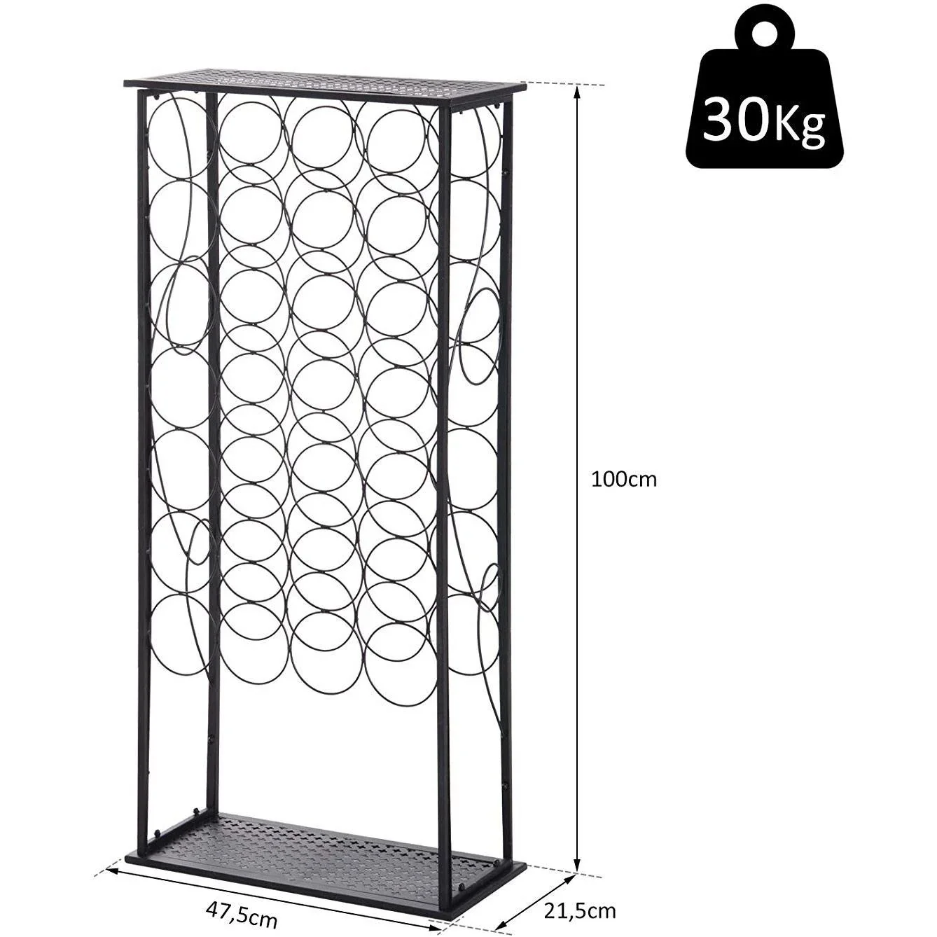 Weinregal Flaschenregal Weinständer für 28 Flaschen Weinschrank Metall Schwarz 47,5 x 21,5 x 100 cm - 1