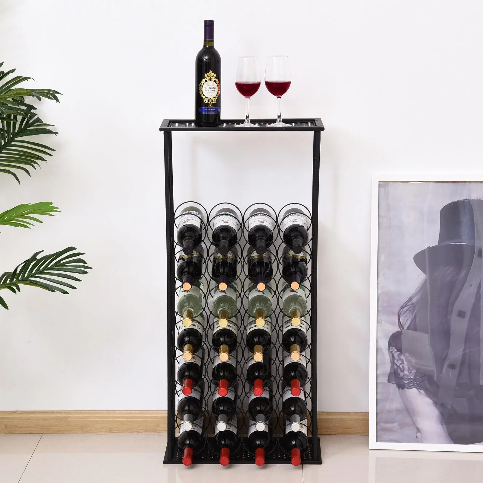 Weinregal Flaschenregal Weinständer für 28 Flaschen Weinschrank Metall Schwarz 47,5 x 21,5 x 100 cm - 2