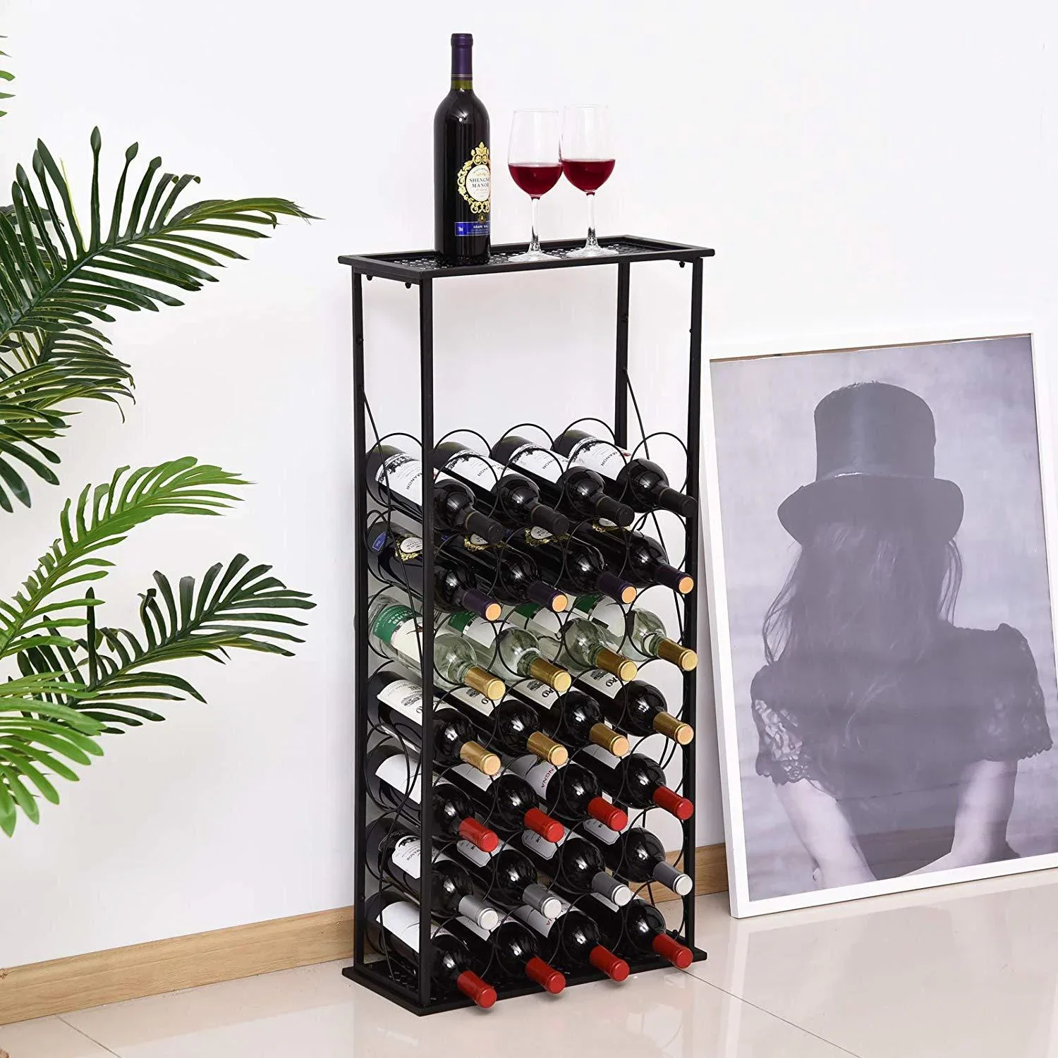 Weinregal Flaschenregal Weinständer für 28 Flaschen Weinschrank Metall Schwarz 47,5 x 21,5 x 100 cm - 6