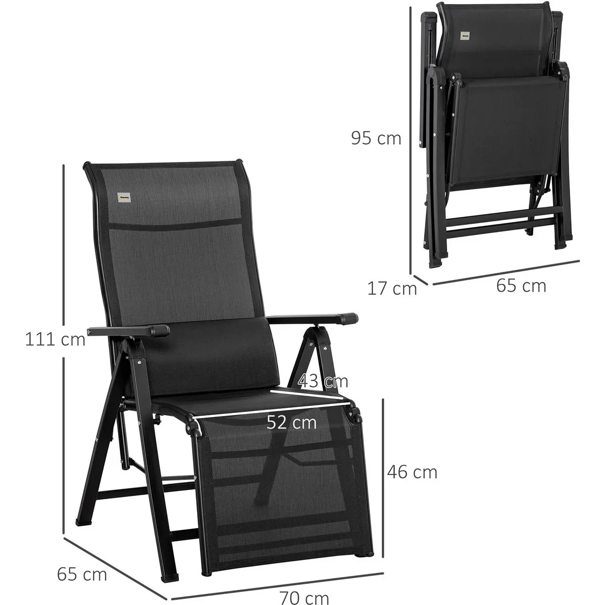 Gartenliege - 9 Positionen - Schwarz - 70 x 65 x 111 cm - 1