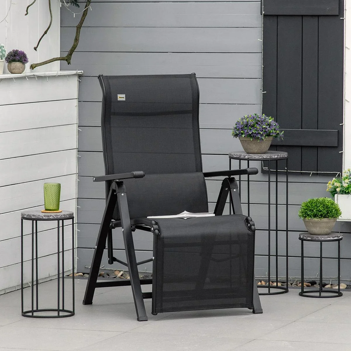 Gartenliege - 9 Positionen - Schwarz - 70 x 65 x 111 cm - 2