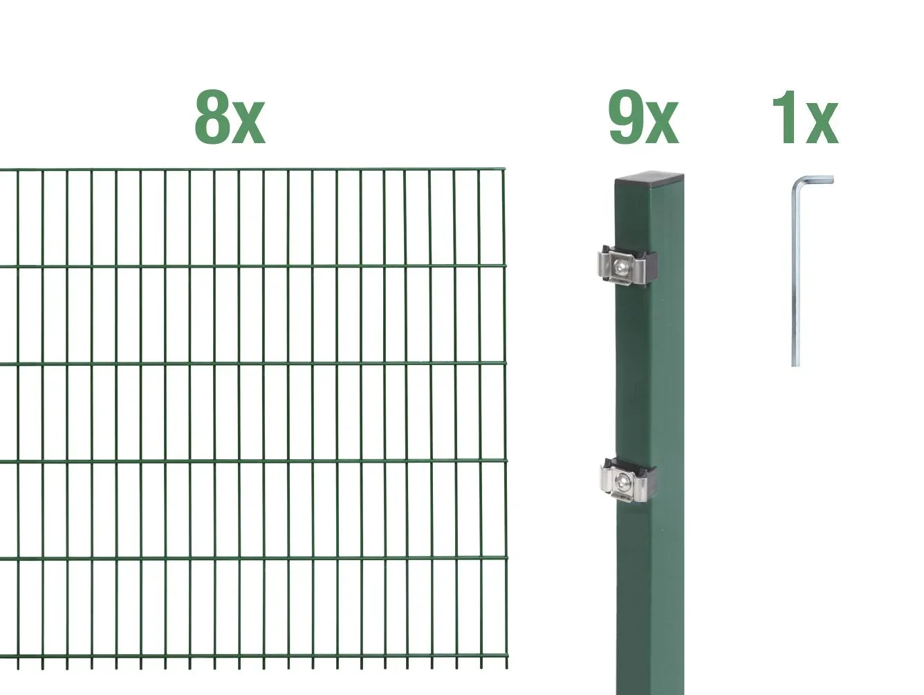 Doppelstabmattenzaun Komplettset, grün, Höhe 100 cm, Länge 16 m - 4