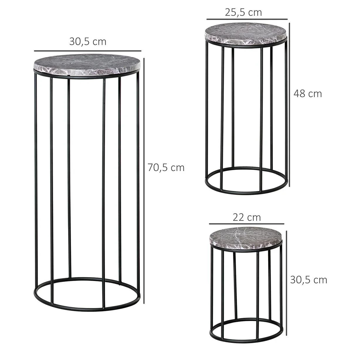 Blumenständer 3er Set aus Metall in Marmoroptik Stapelbar Pflanzenhocker für Blumentopf Schwarz+Grau - 4