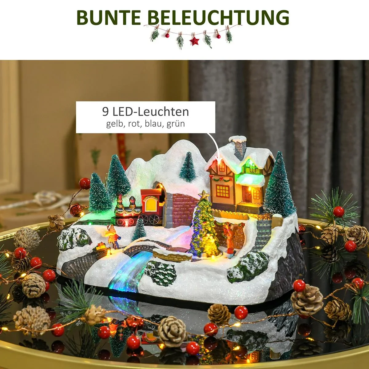 Weihnachtsdorf Weihnachtsdekoration mit LED Beleuchtung Musik Lichterkette LED Glasfaseroptik 30 x 19 x 19,5 cm - 0