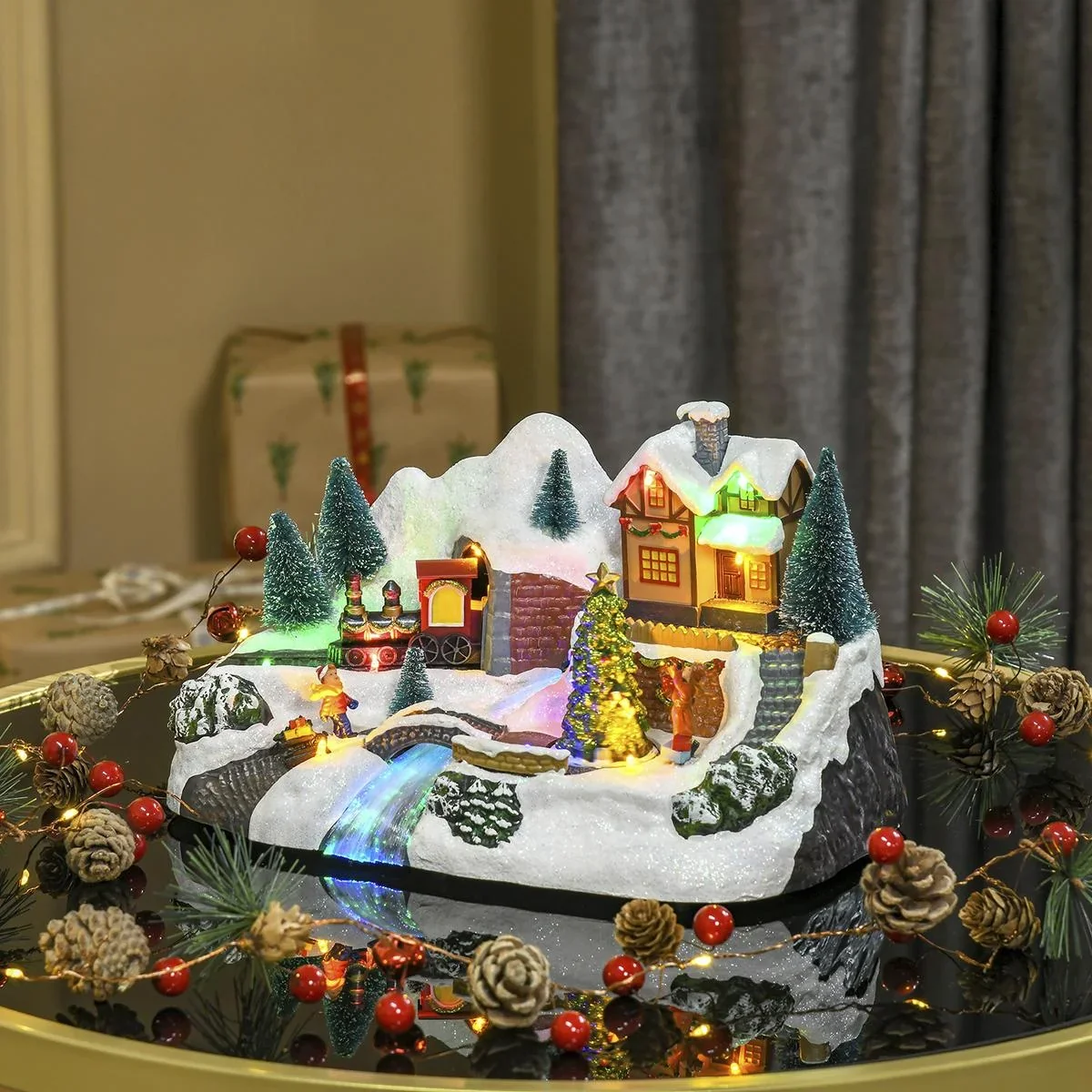 Weihnachtsdorf Weihnachtsdekoration mit LED Beleuchtung Musik Lichterkette LED Glasfaseroptik 30 x 19 x 19,5 cm - 3