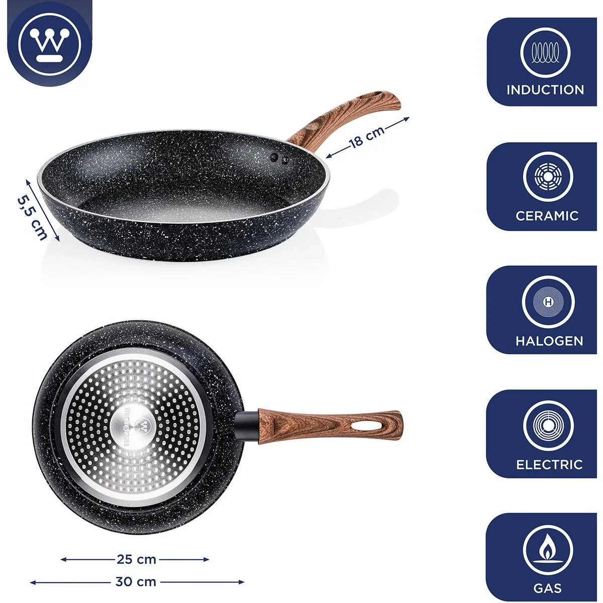 Bratpfanne Ø30 cm (12.5") Schwarzer Marmor Holz - 0