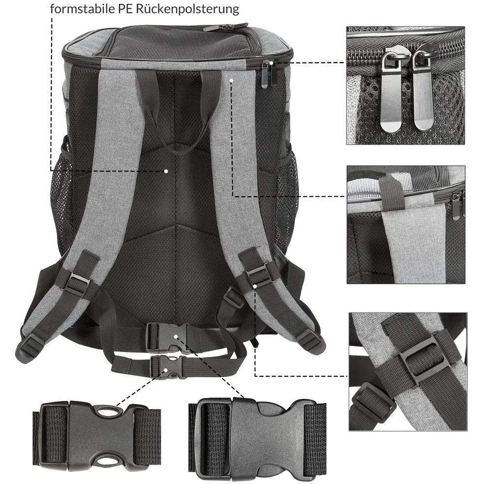 Haustier-Rucksack mit Klappe, Taschen, Gürtel und Bund - 0