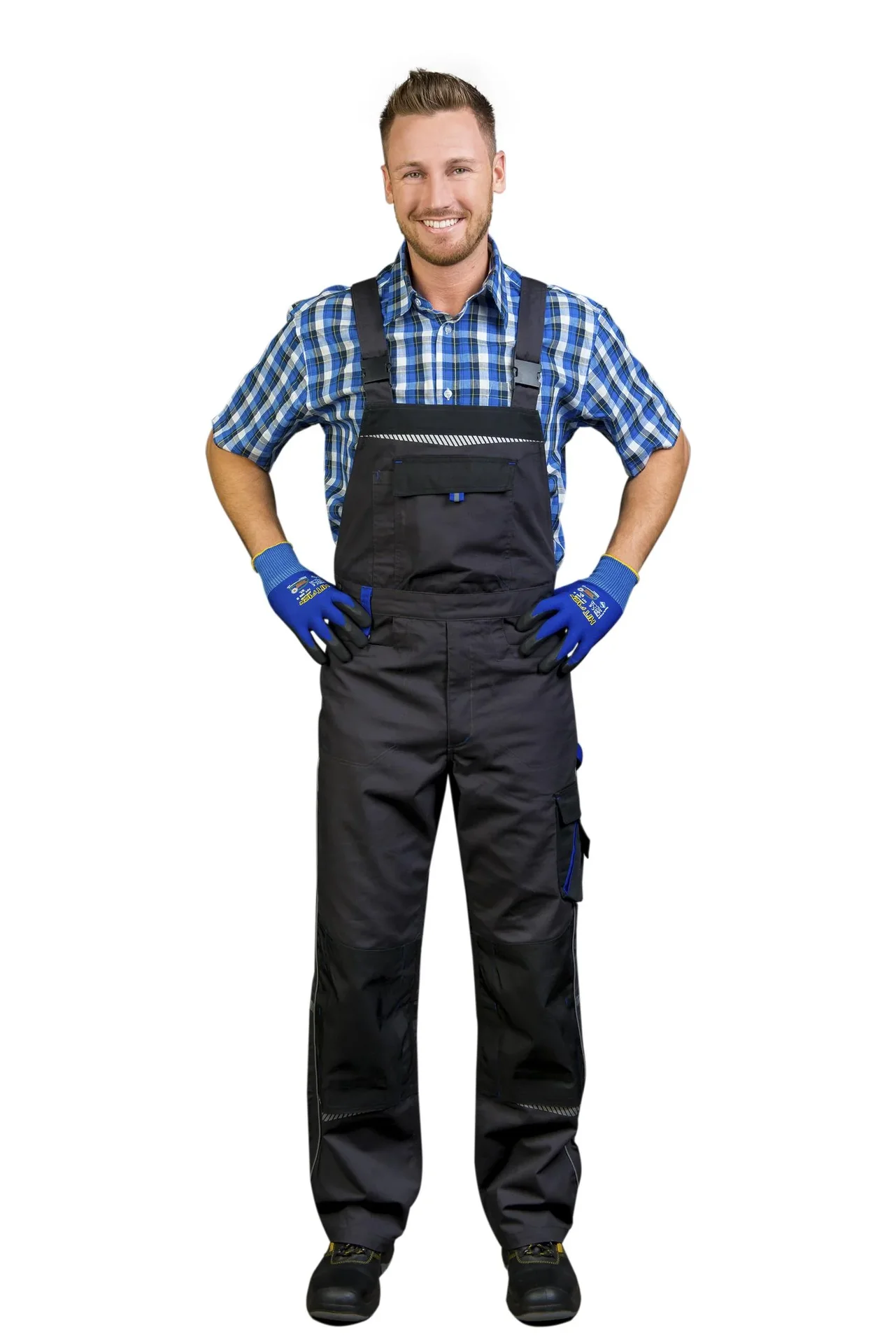 Arbeits Latzhose, Farbe grau/royal, Gr. 48 - 2