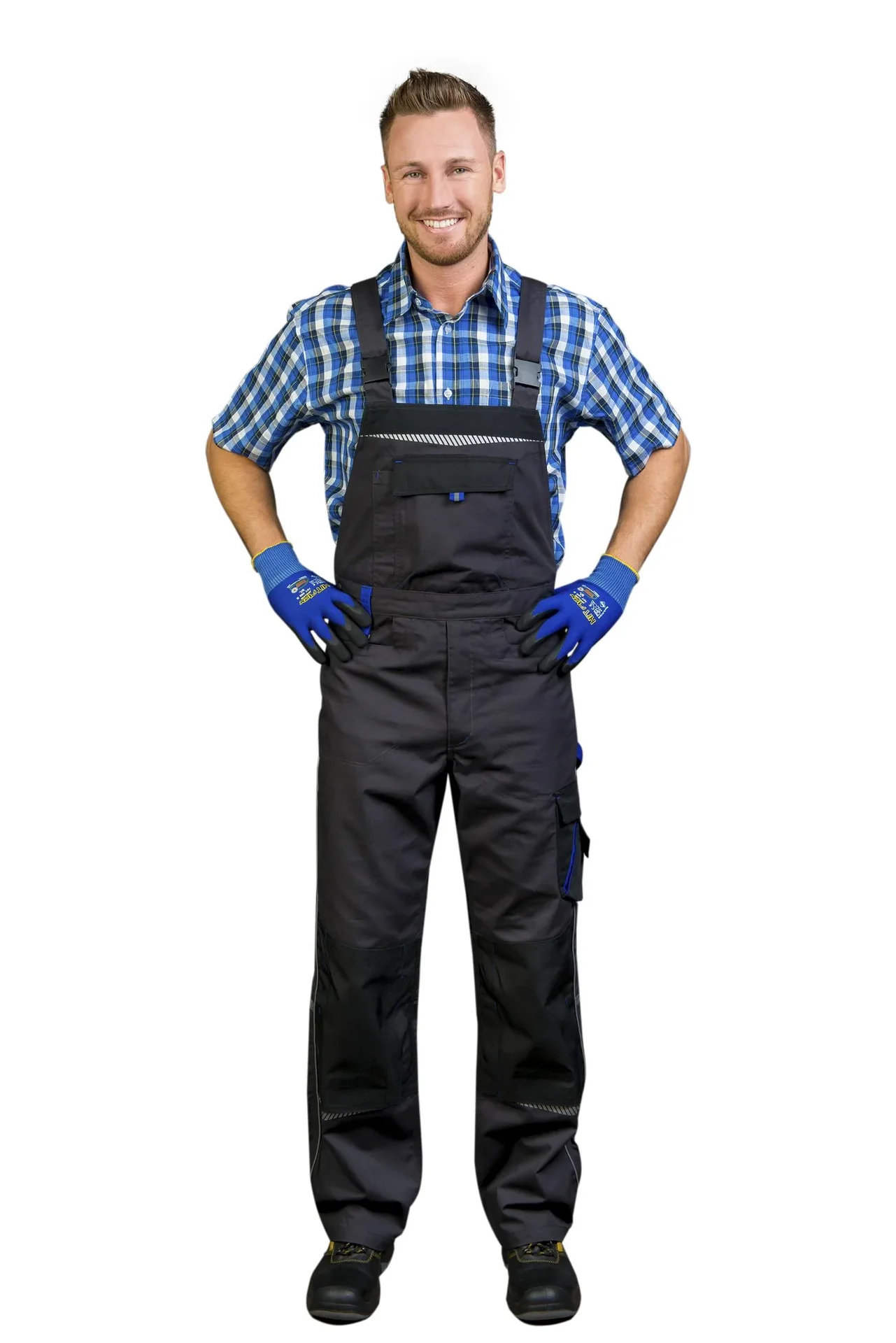 Arbeits Latzhose, Farbe grau/royal, Gr. 48 - 6