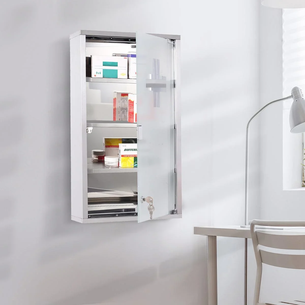 Medizinschrank mit 4 Fachböden silber - 3