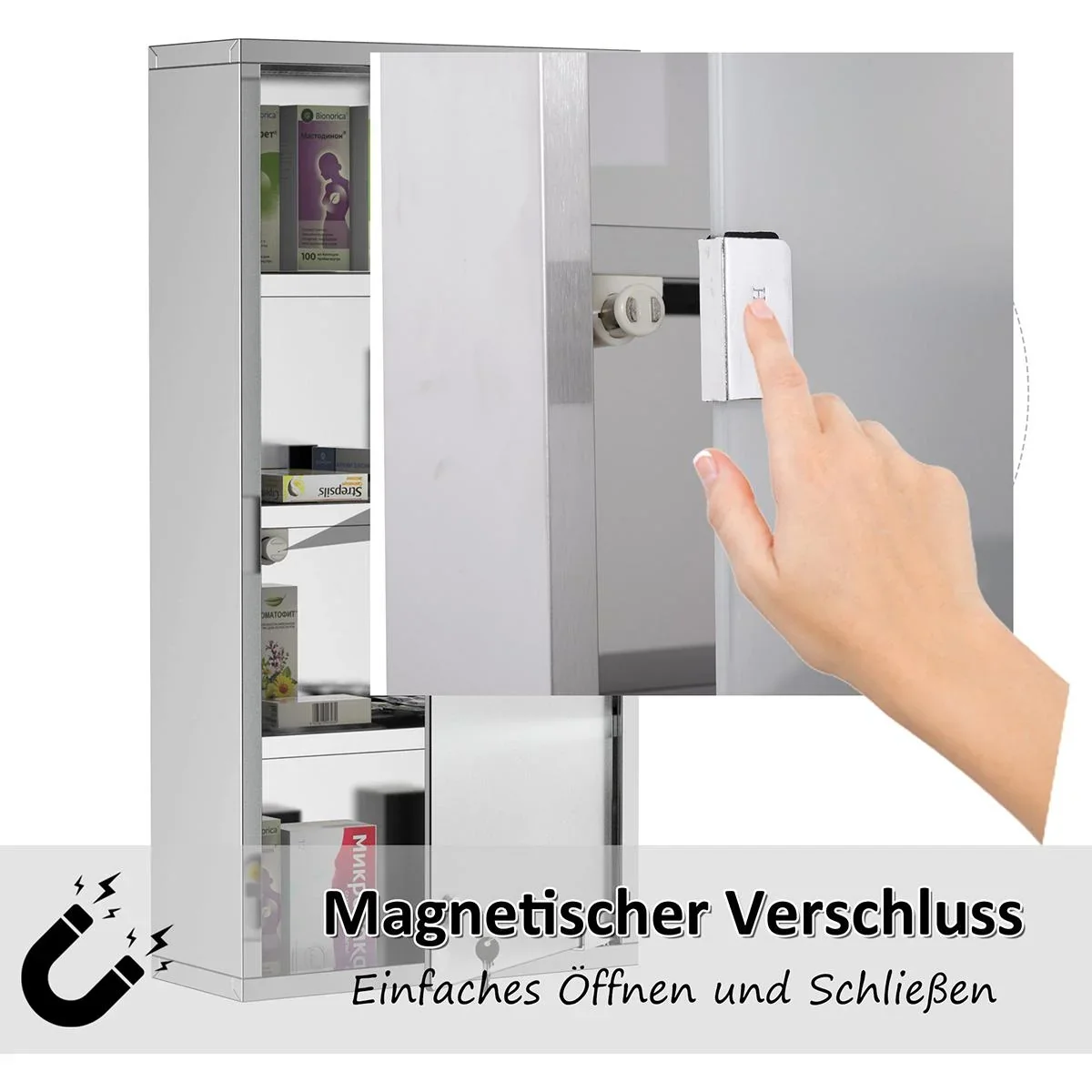 Medizinschrank mit 4 Fachböden silber - 5