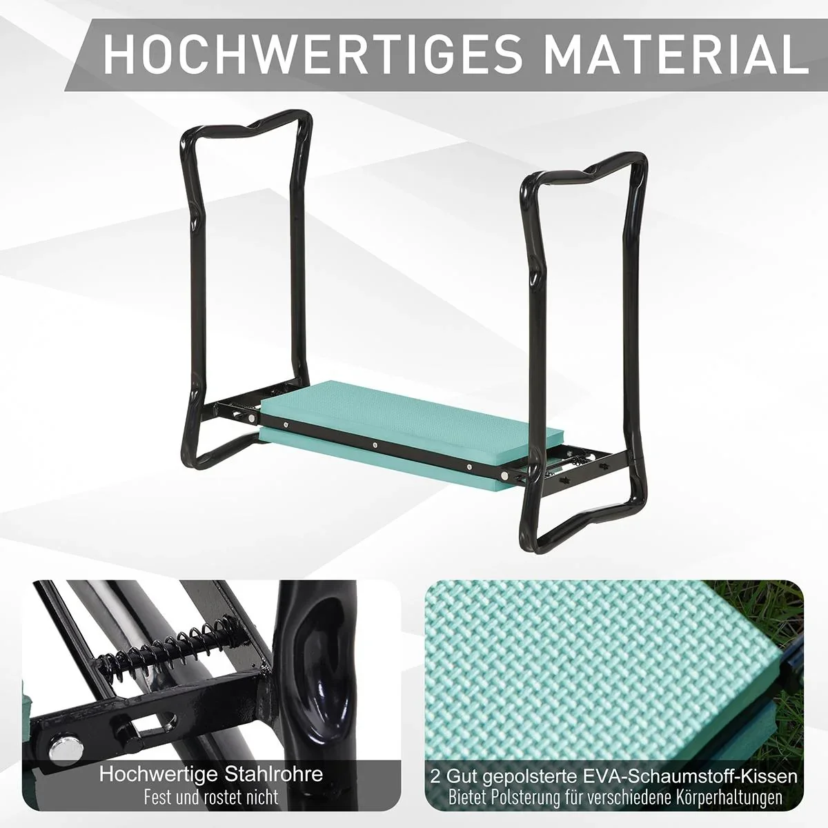 Kniebank für Gartenarbeit Klappbarer Gartenhocker Gartenbank Kniehilfe bis 150 kg EVA-Schaumstoff Stahl Dunkelgrün 58 x - 0