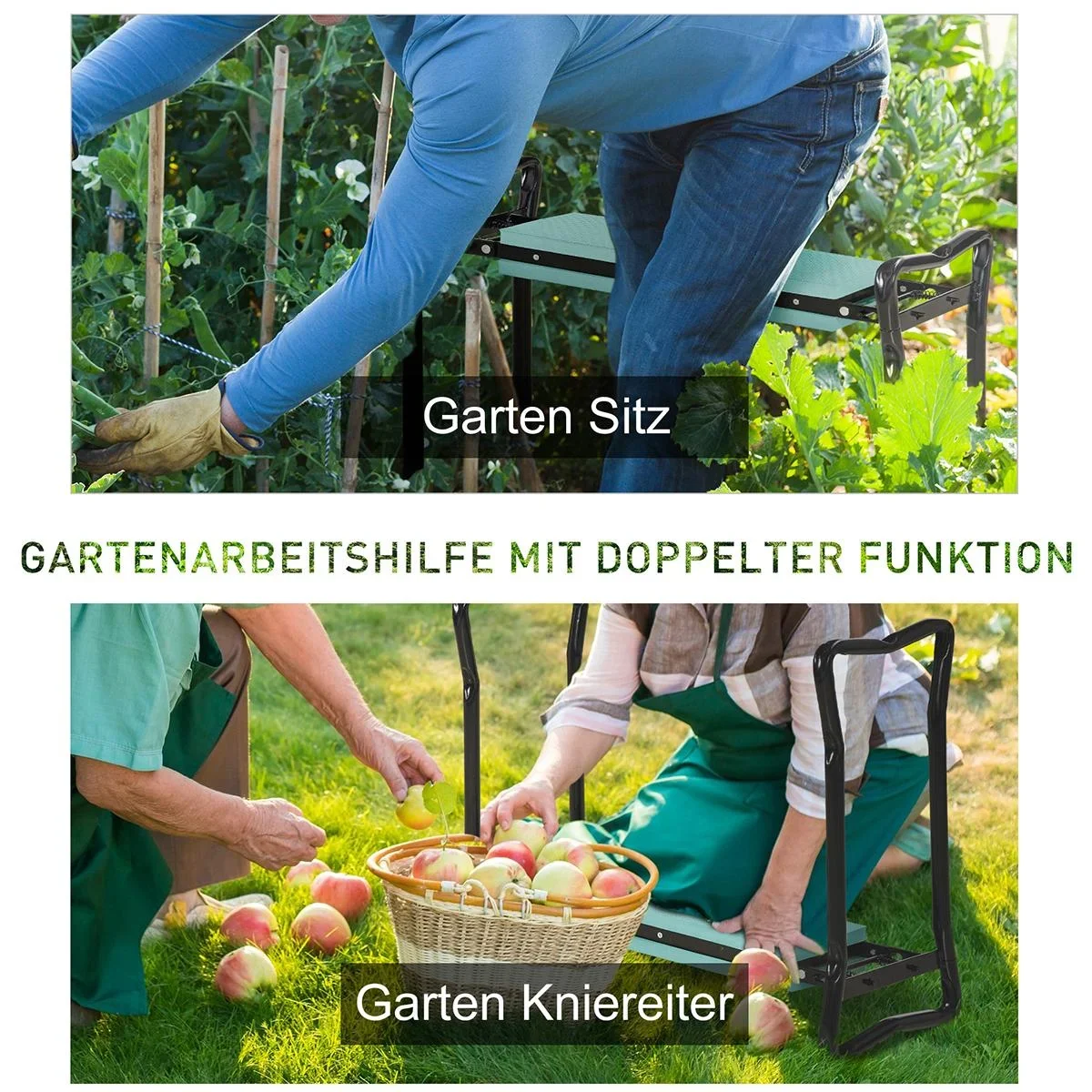 Kniebank für Gartenarbeit Klappbarer Gartenhocker Gartenbank Kniehilfe bis 150 kg EVA-Schaumstoff Stahl Dunkelgrün 58 x - 2
