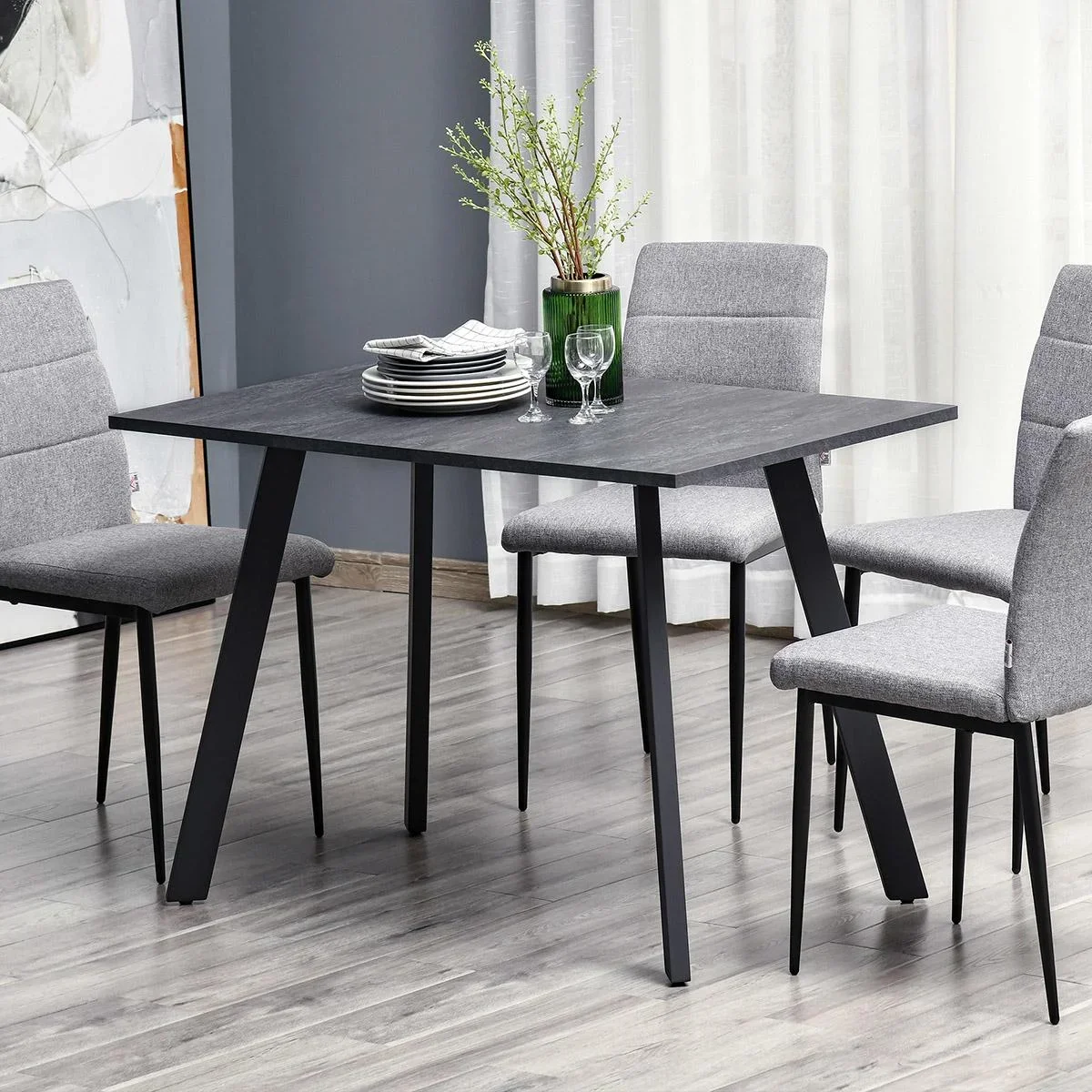 Esstisch Küchentisch mit Metallbeinen und geräumiger Tischplatte Holztisch Dunkelgrau MDF Metall 110 x 70 x 76 cm - 2