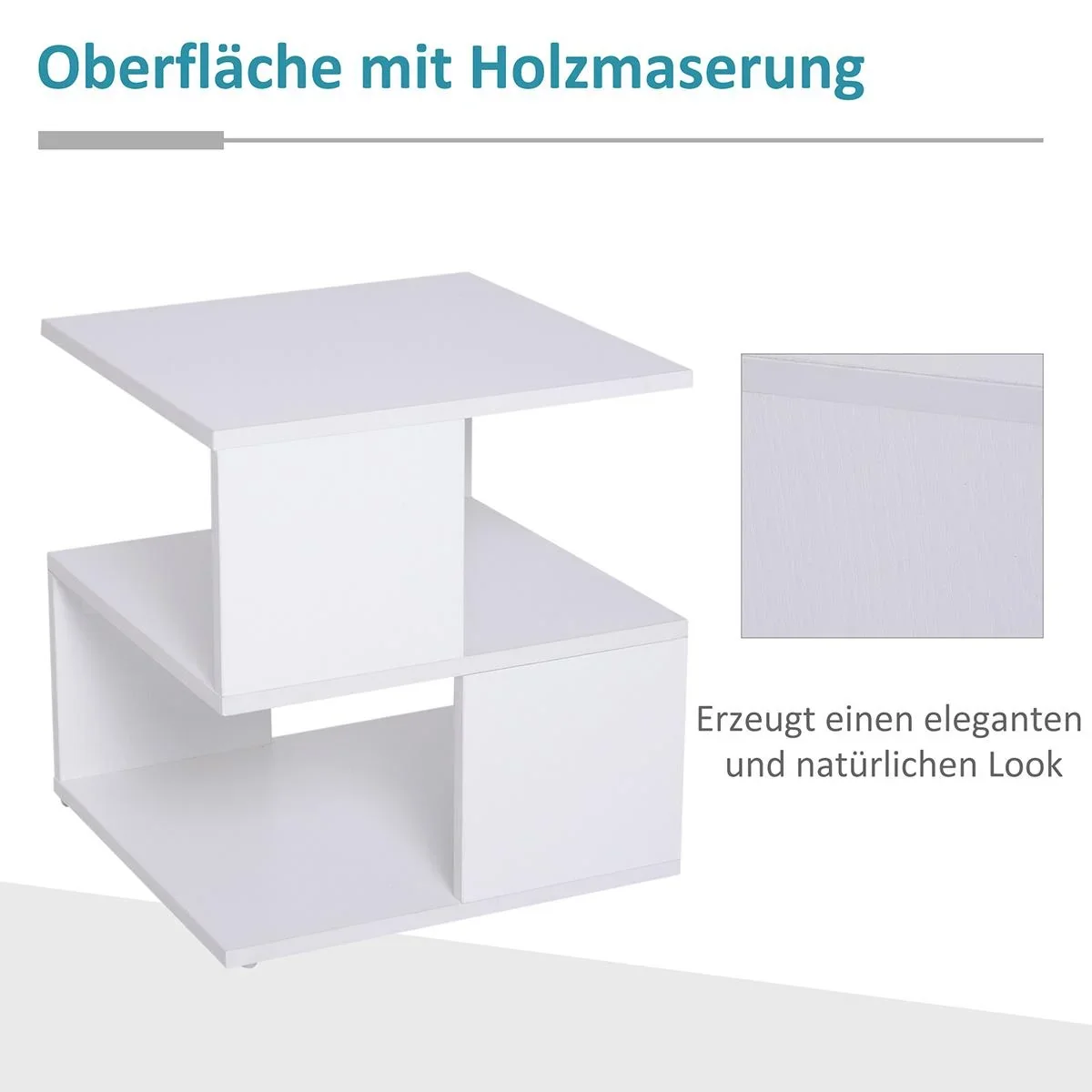 Beistelltisch Betttisch mit modernes Design, Spanplatte, Weiß, 40x40x43 cm - 0