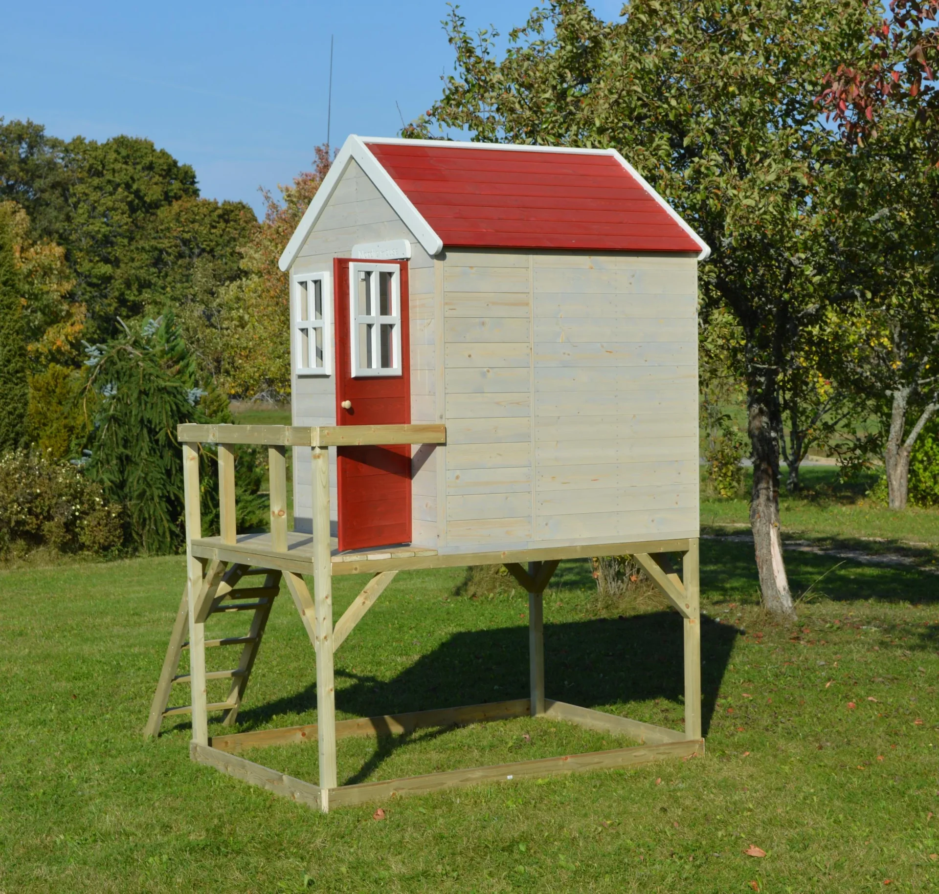 Garten-Spielhaus „Storch“, Holz, Rot/ Natur, 160 x 190 x 242 cm - 2