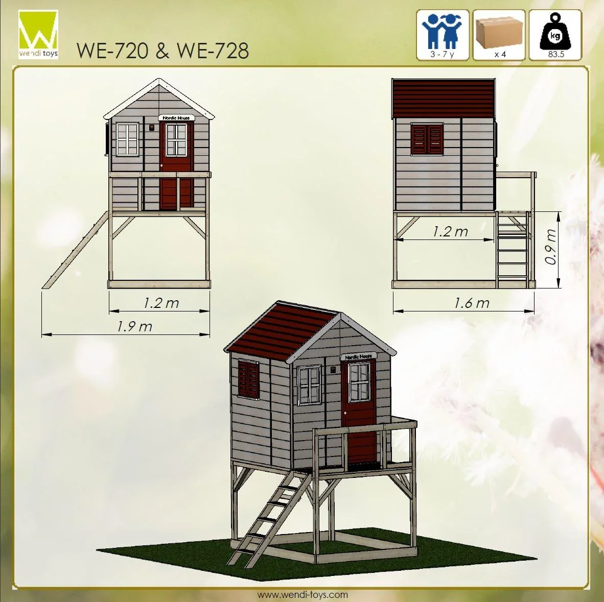 Garten-Spielhaus „Storch“, Holz, Rot/ Natur, 160 x 190 x 242 cm - 5