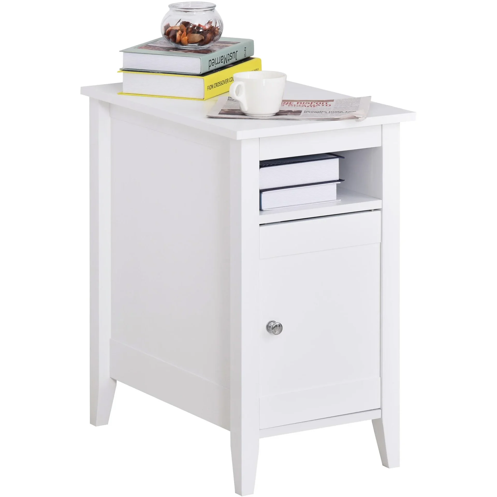 Beistelltisch mit Schrank, weiß - 1