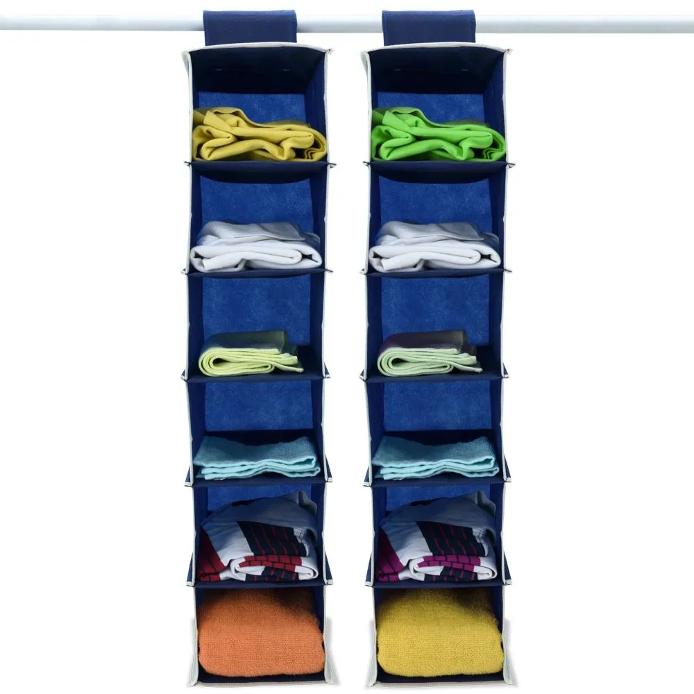 2x Garderobenbügel mit 6 Fächern in Blau/Weiß - 2