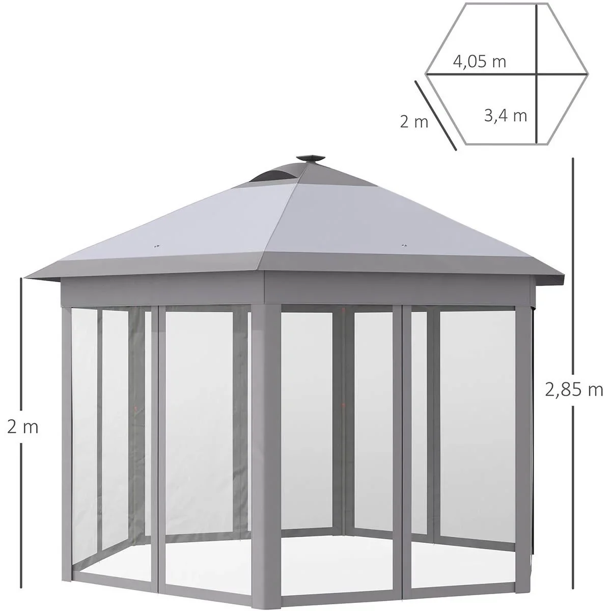 Pavillon Faltpavillon mit LED Solar Lichterkette USB-Ladeanschluss Pop-Up-Pavillon 4,5 x 3,4 m Gartenpavillon inkl. Tasc - 2