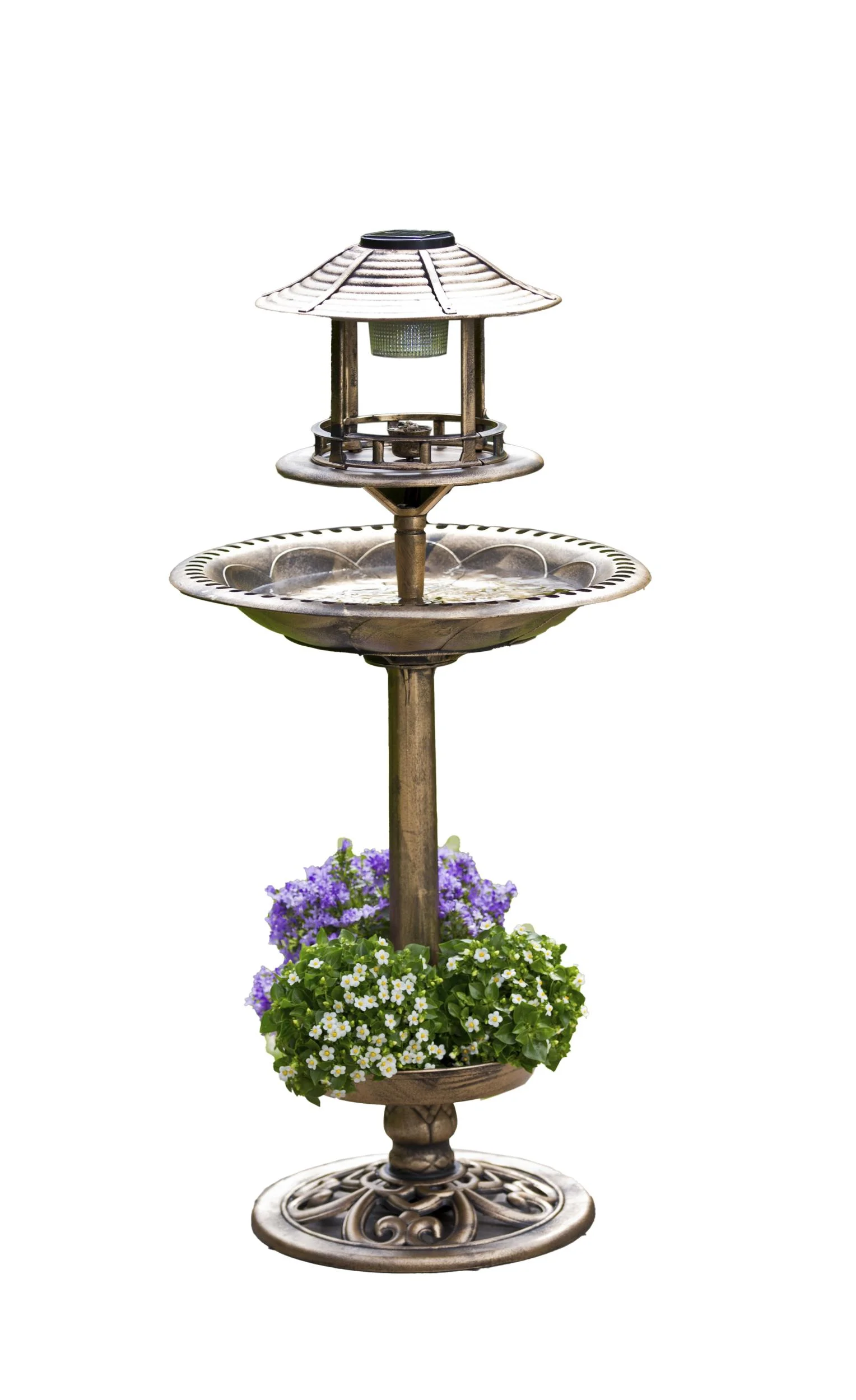Solar-Vogelbad mit Pflanzschale, bronze - 0