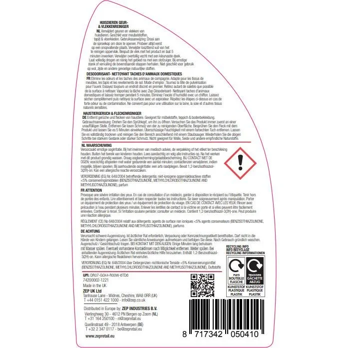 Flecken- und Geruchsentferner für Haustiere - 750ml - 0