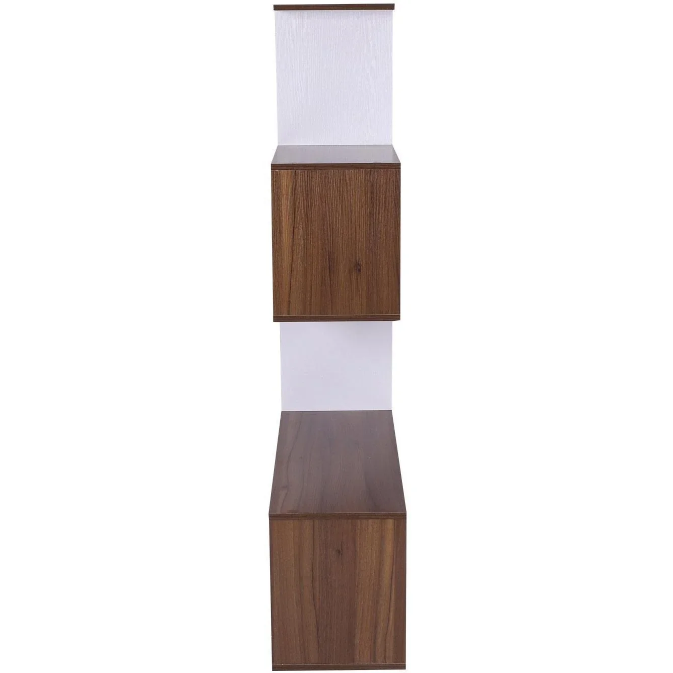 Bücherregal Holz Wandregal Raumteiler S-Form 4 Fächer Weiß+Braun - 1