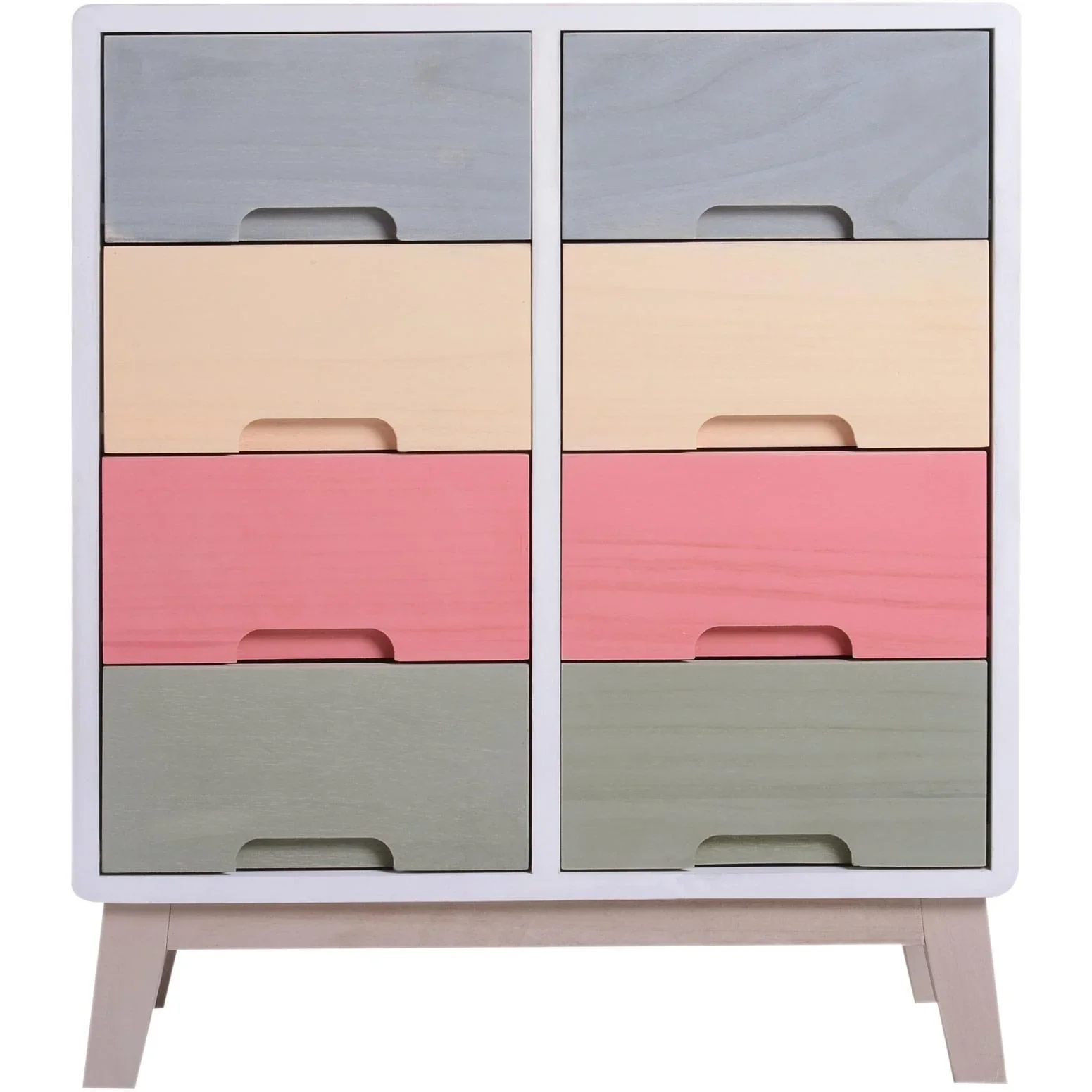 Nachttisch Nachtkommode Flurkommode mit 8 Schubladen Paulownienholz bunt 55 x 30 x 65,5 cm - 5