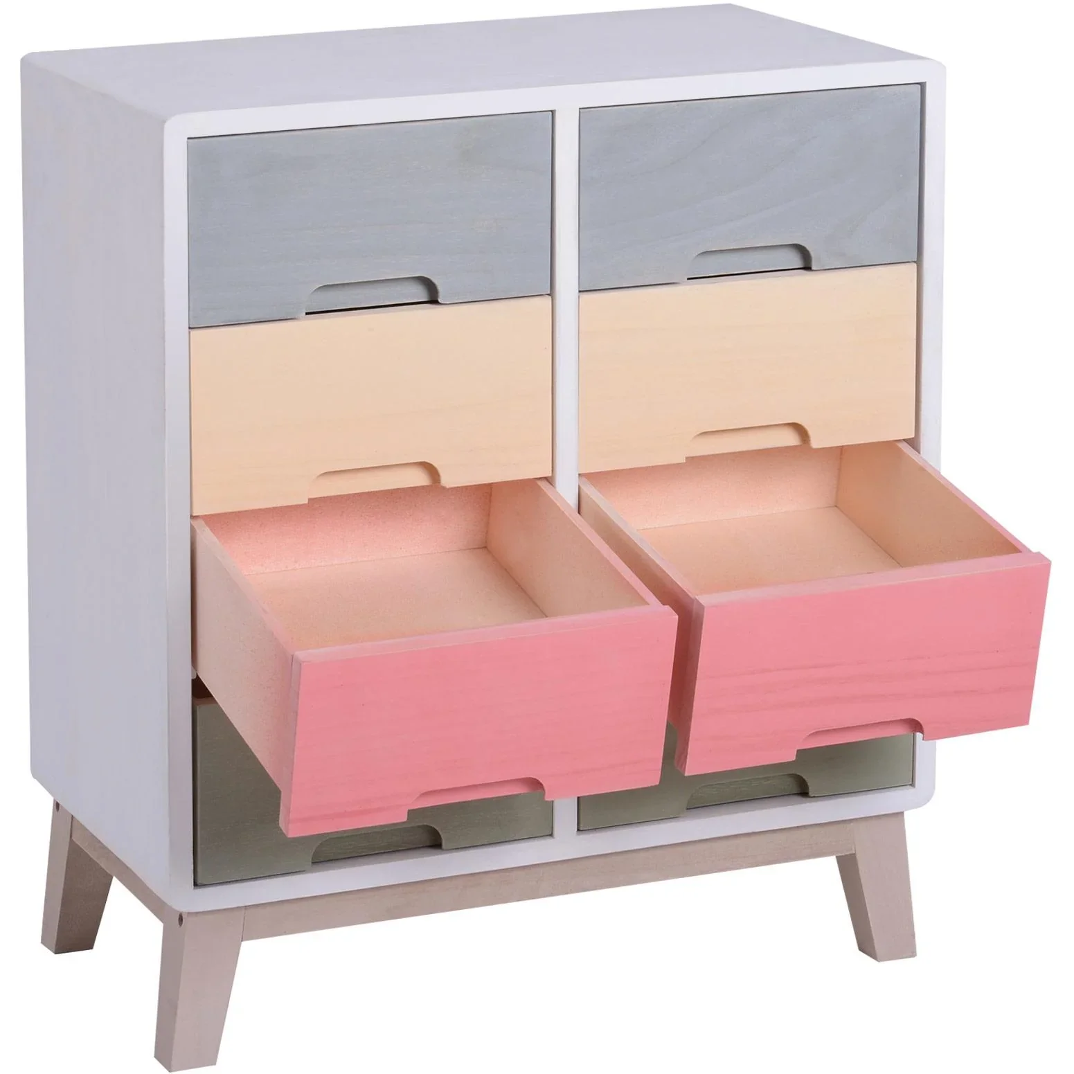 Nachttisch Nachtkommode Flurkommode mit 8 Schubladen Paulownienholz bunt 55 x 30 x 65,5 cm - 6