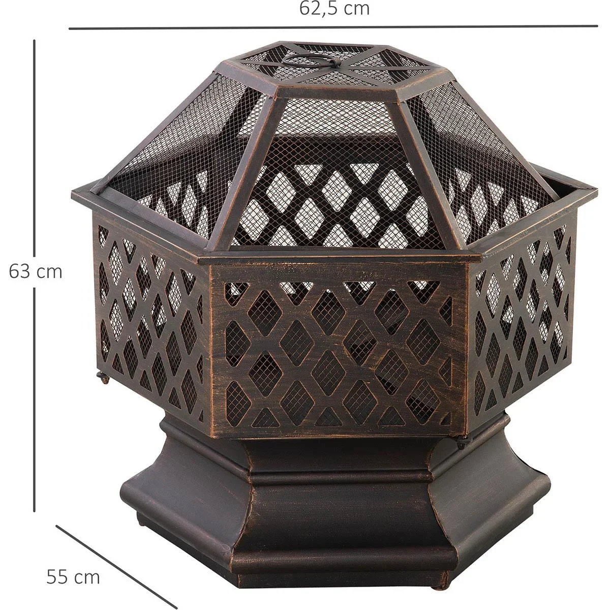Feuerschale Feuerstelle mit Funkenschutz & Grillrost Feuerkorb Outdoor für Heizung BBQ Garten Terrase vintage Metall Bro - 0