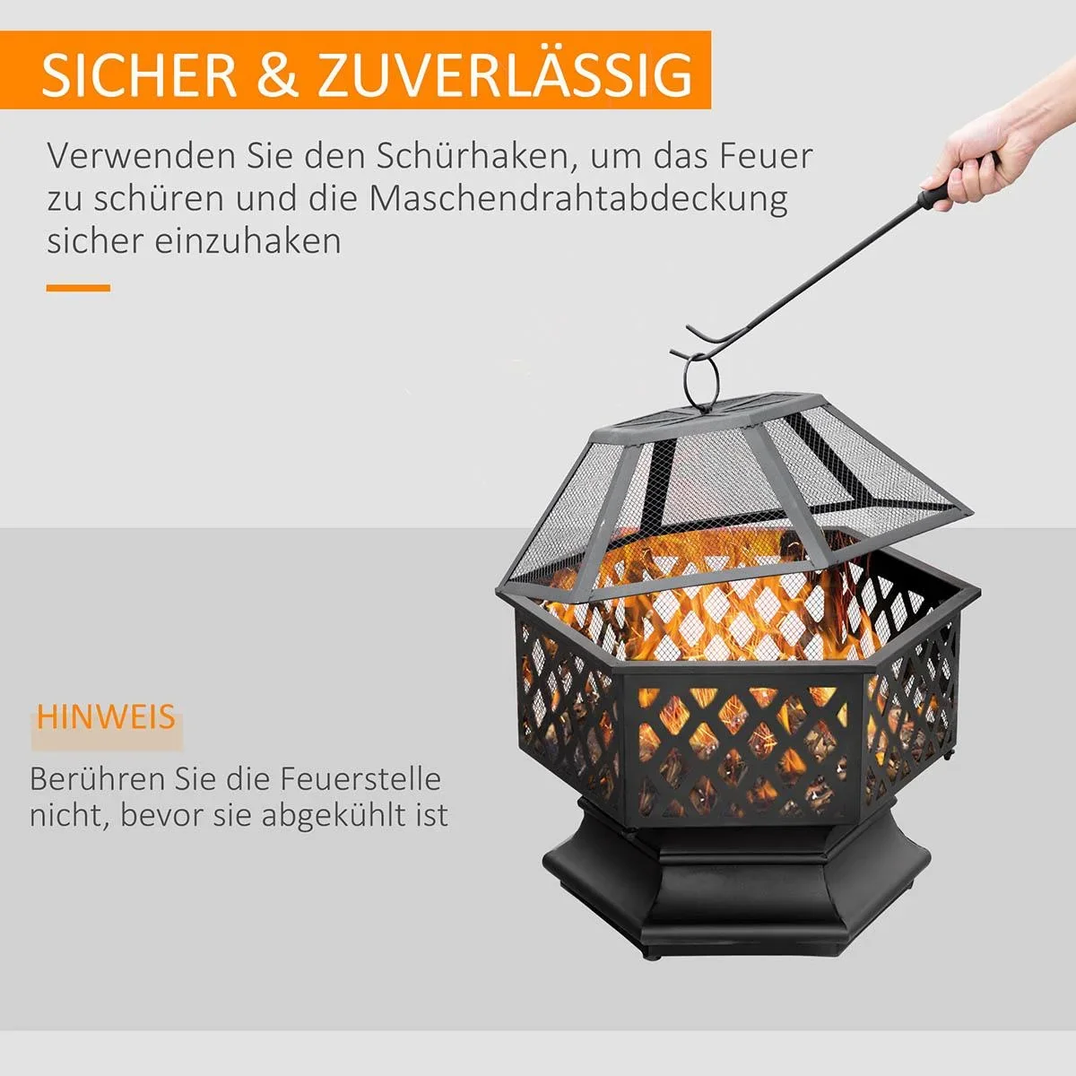 Feuerschale Feuerstelle mit Funkenschutz & Grillrost Feuerkorb Outdoor für Heizung BBQ Garten Terrase vintage Metall Bro - 1