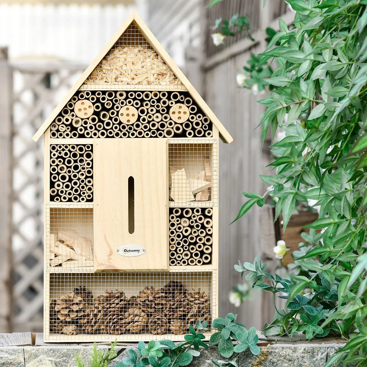 Insektenhotel Insektenhaus mit 5 Etagen Metallgitter Bienenhotel aus natürlichen Materialien für Käfer Bienen Wespen und - 2