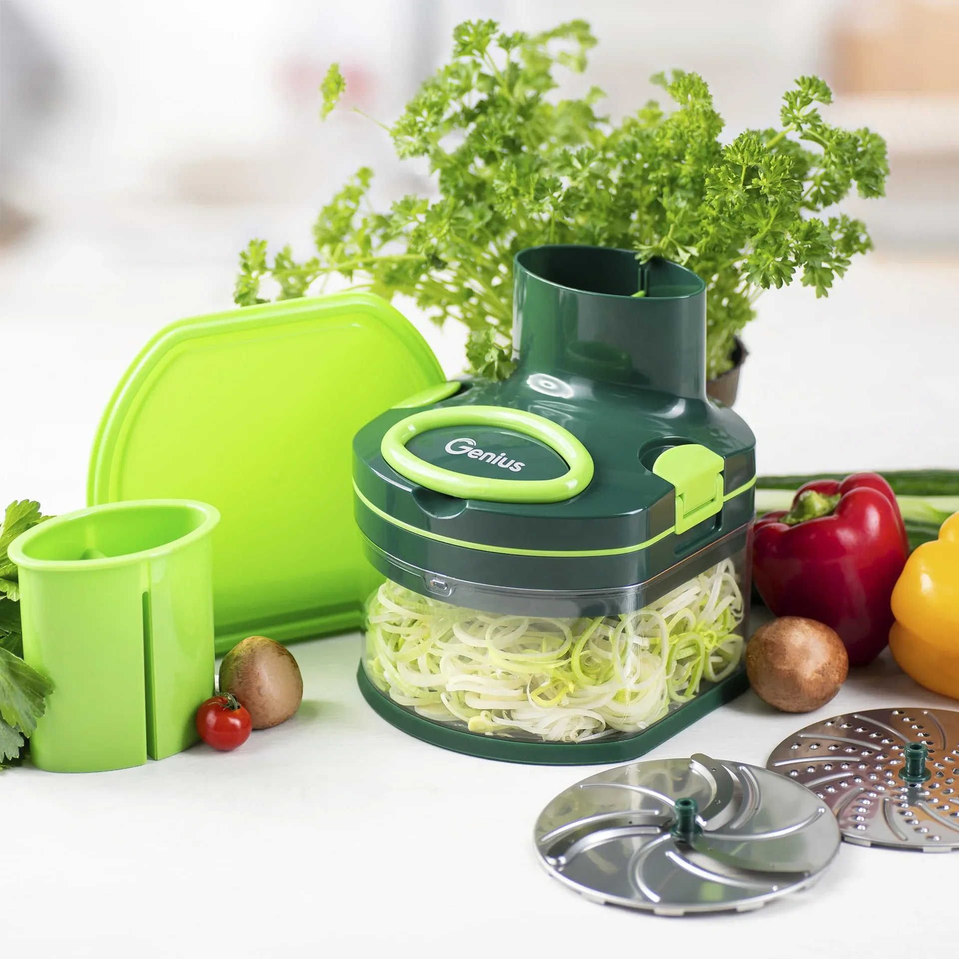 Manueller Food Processor "Pegasus", Gemüsezerkleinerer, Set, Grün, 10-teilig - 9