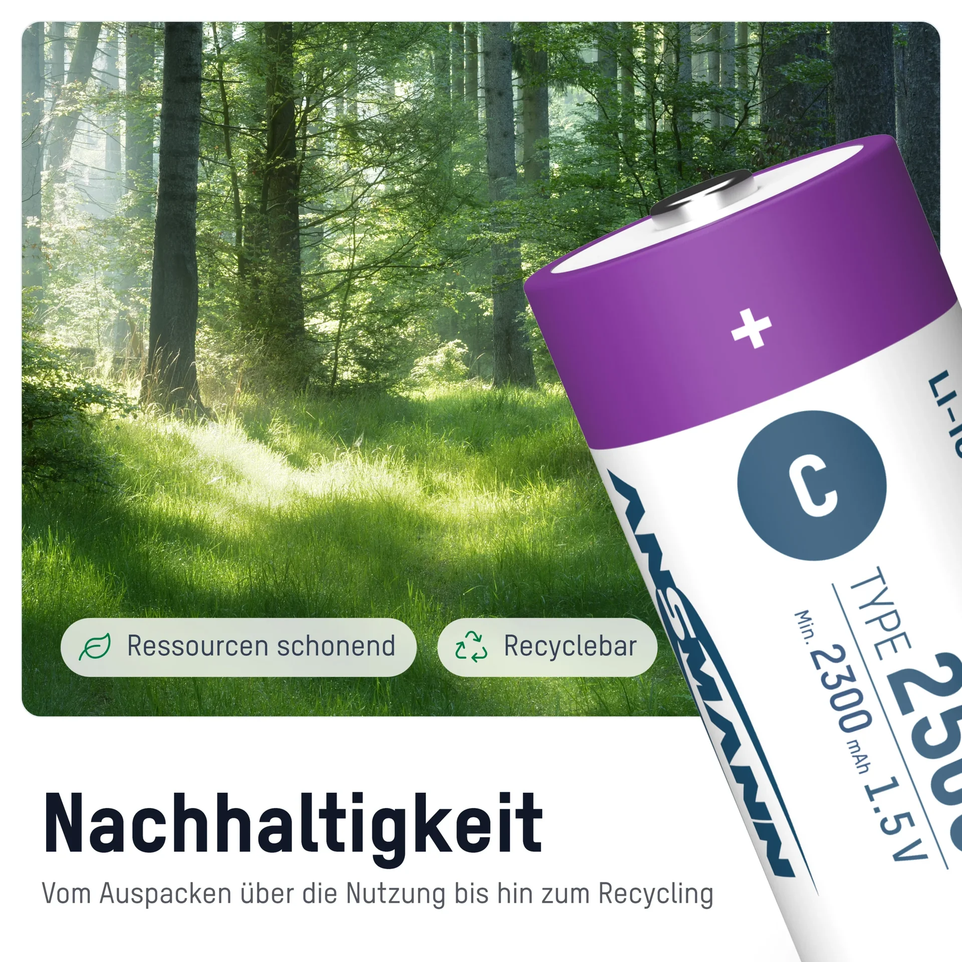 Lithium Ionen Baby (C) Akkus USB-C - 2 Stück, Sicherheitsabschaltung - 3