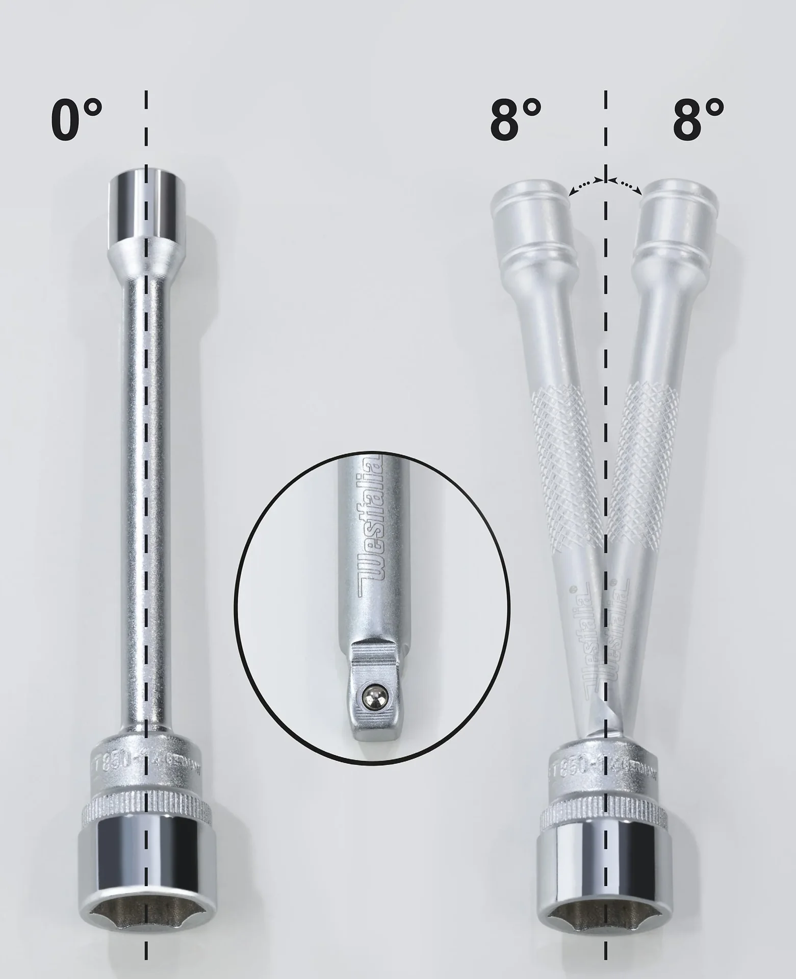 Steckschlüssel/ Kippverlängerungen Satz 1/2" - 3/8" - 1/4", 9-teilig - 2