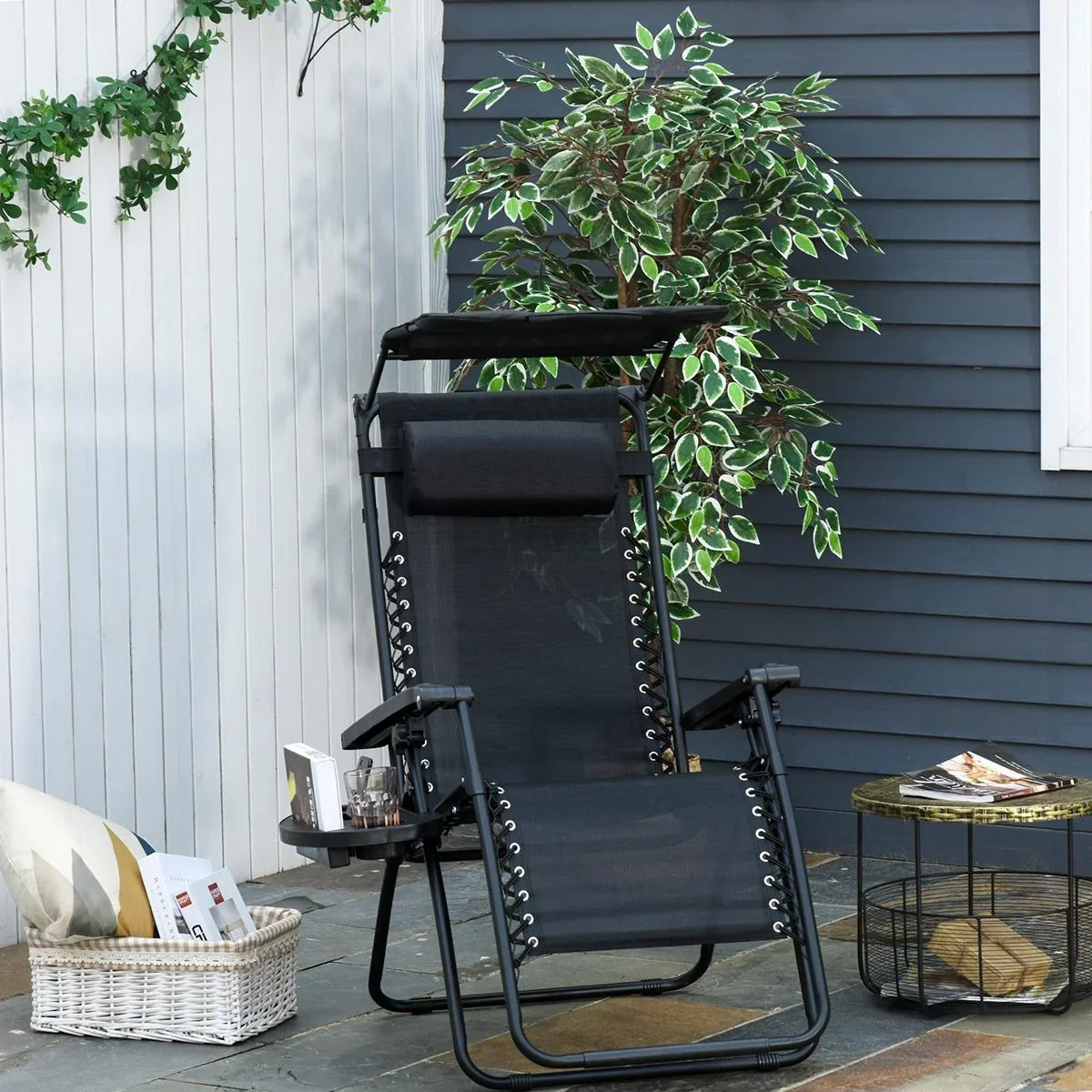 Sonnenliege mit Kopfkissen dunkelgrau - 2