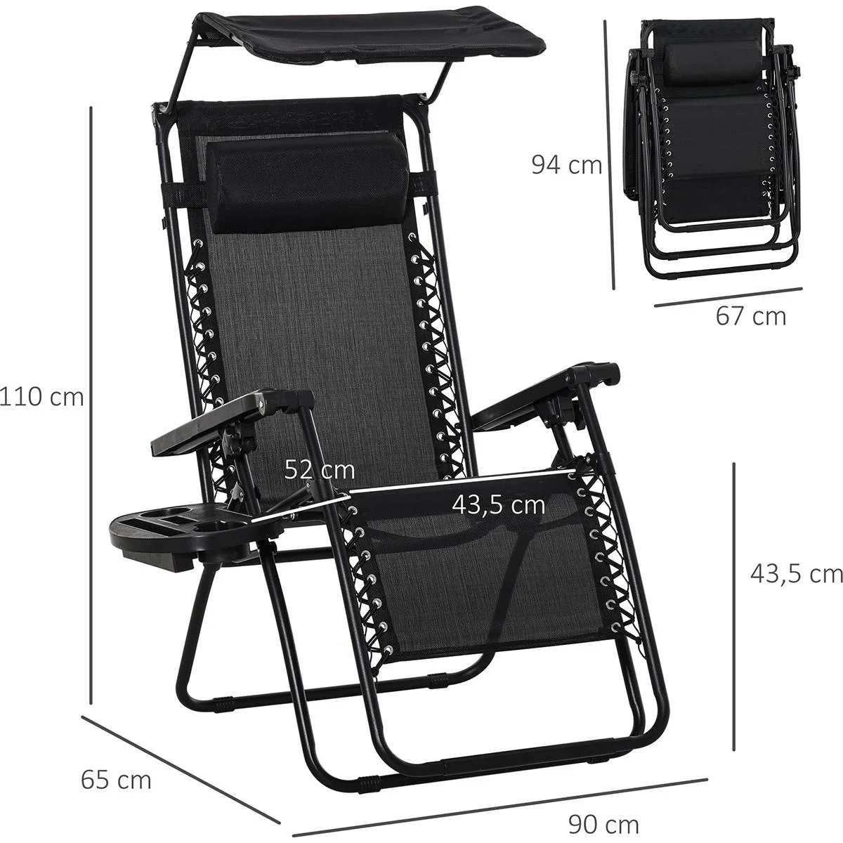 Sonnenliege mit Kopfkissen dunkelgrau - 5