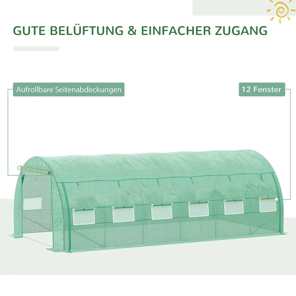 Foliengewächshaus Polytunnel 6 x 3 x 2 m begehbares Gewächshaus mit aufrollbar Abdeckungen Folientunnel Treibhaus UV-Sch - 0