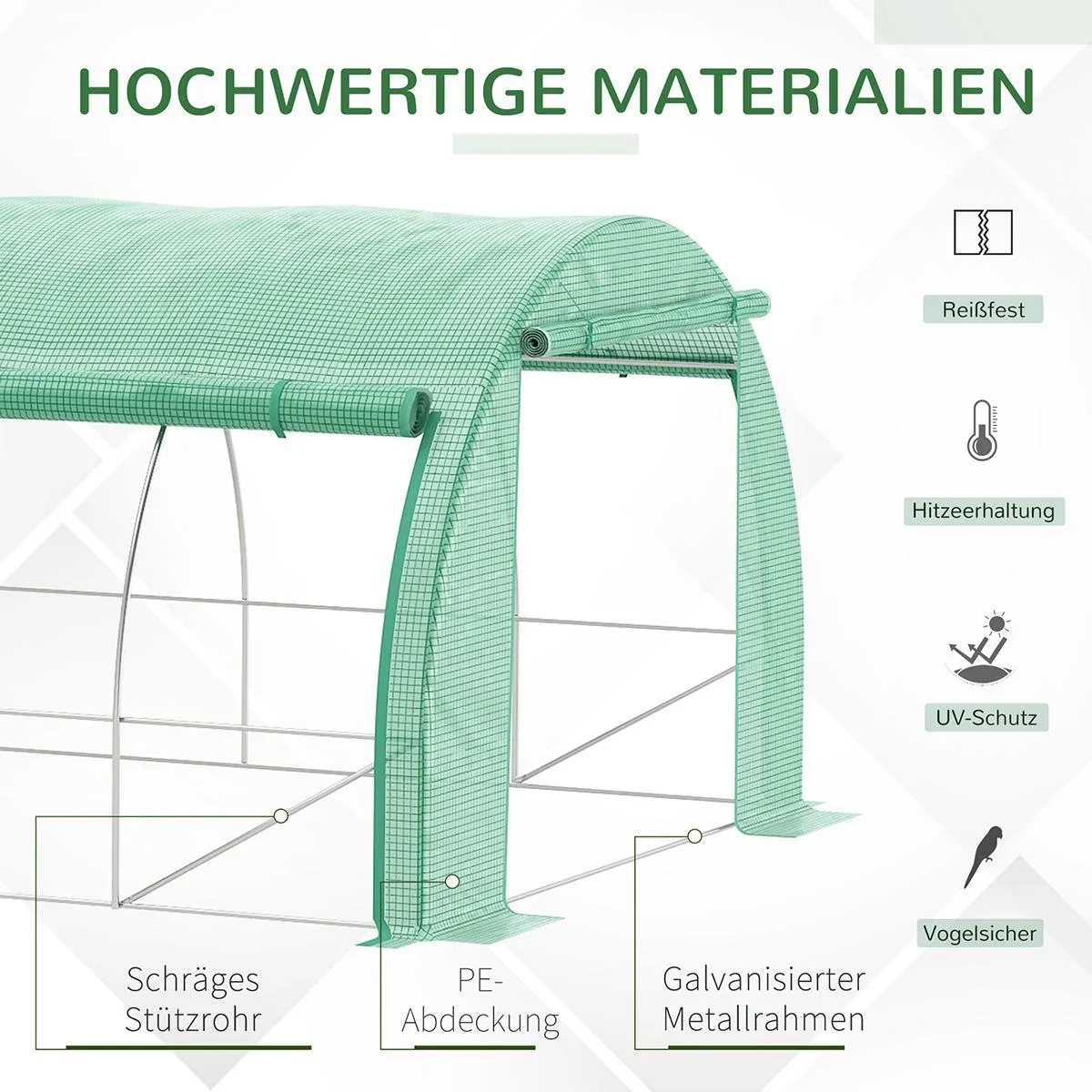 Foliengewächshaus Polytunnel 6 x 3 x 2 m begehbares Gewächshaus mit aufrollbar Abdeckungen Folientunnel Treibhaus UV-Sch - 1