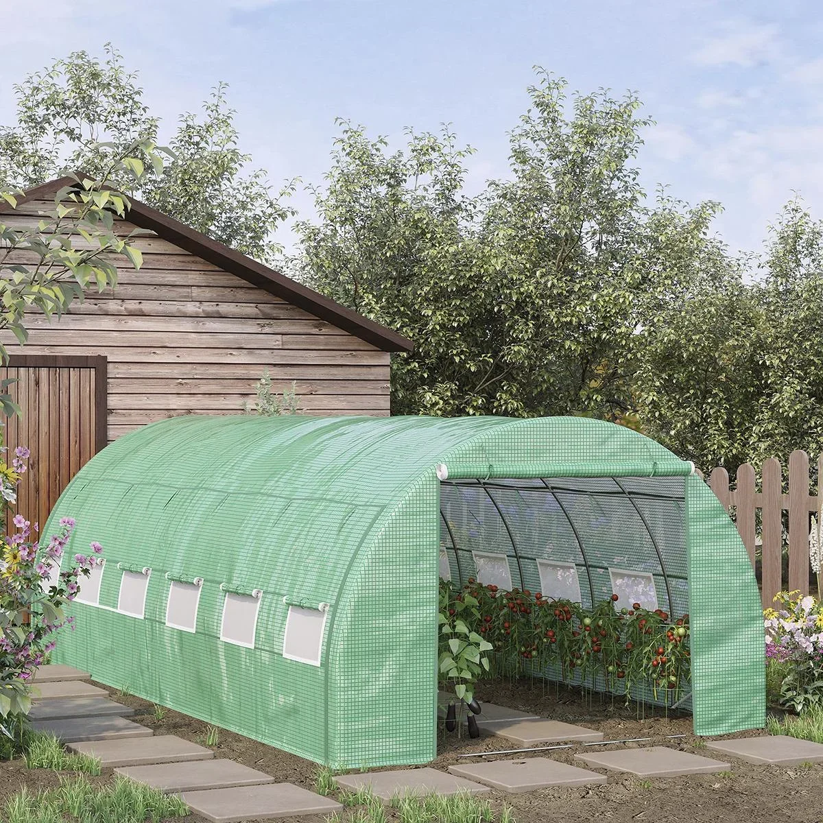 Foliengewächshaus Polytunnel 6 x 3 x 2 m begehbares Gewächshaus mit aufrollbar Abdeckungen Folientunnel Treibhaus UV-Sch - 2