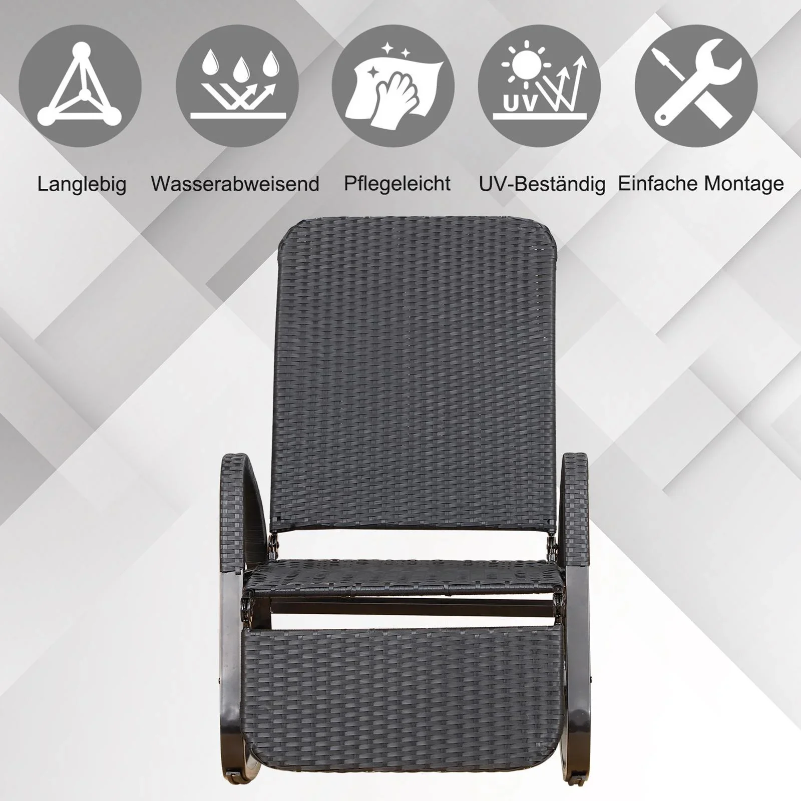 Schaukelstuhl mit Fußstütze 3-fach Rückenlehne PE Rattan Schwarz - 5