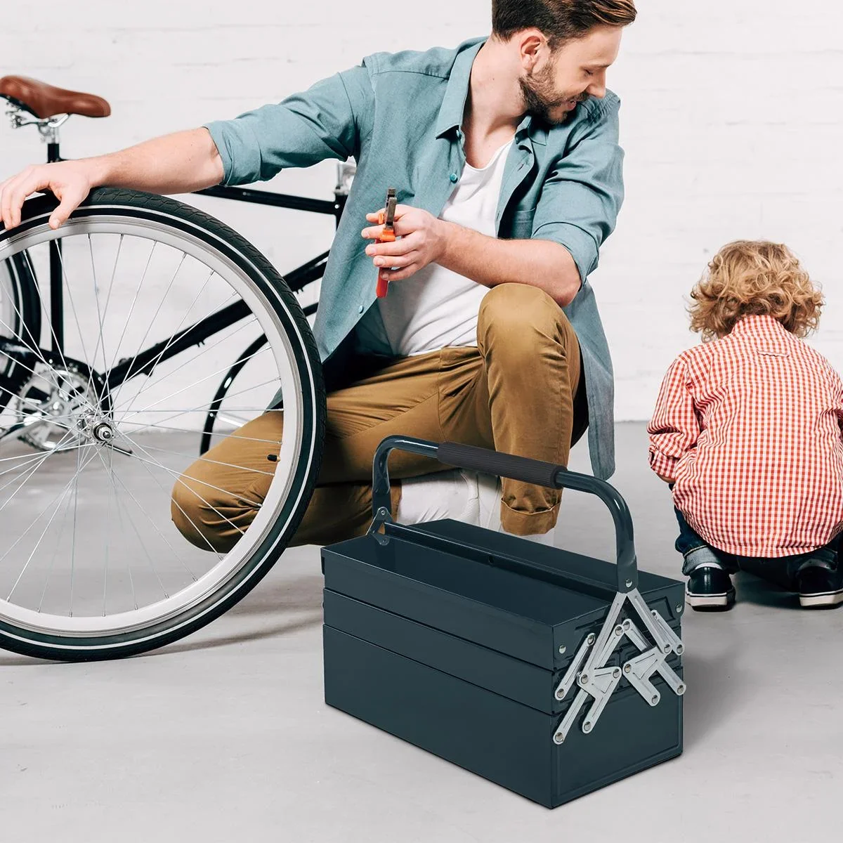 Werkzeugkasten Werkzeugkoffer Werkzeugkiste 5 Fächer aufklappbar Stahl (SPCC) Dunkelgrün 45 x 22,5 x 34,5 cm - 0