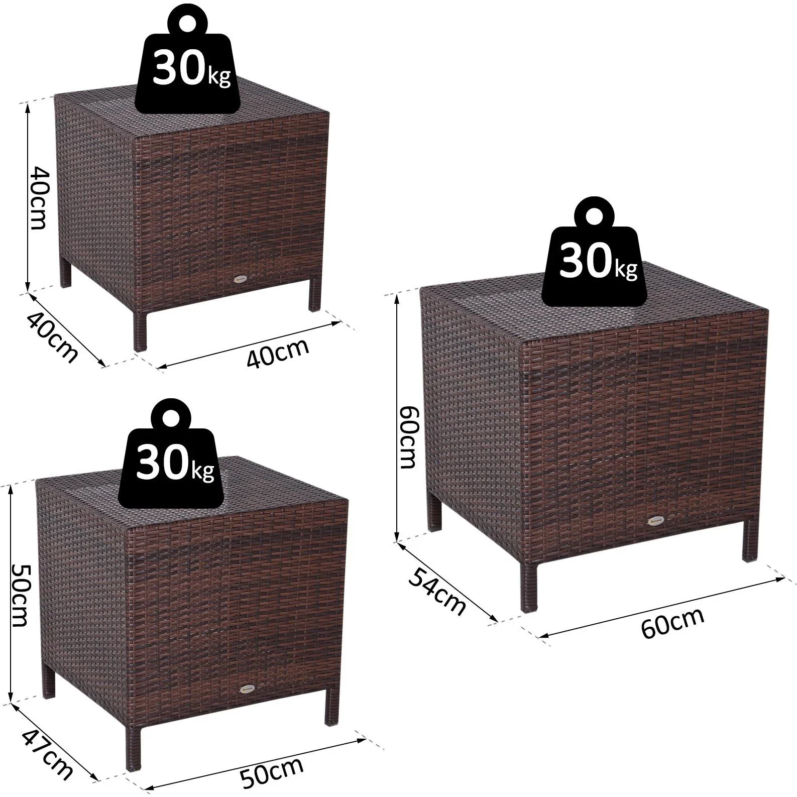 Beistelltisch 3er Set Couchtisch Gartentisch Satztisch Balkontisch Polyrattan Braun - 3